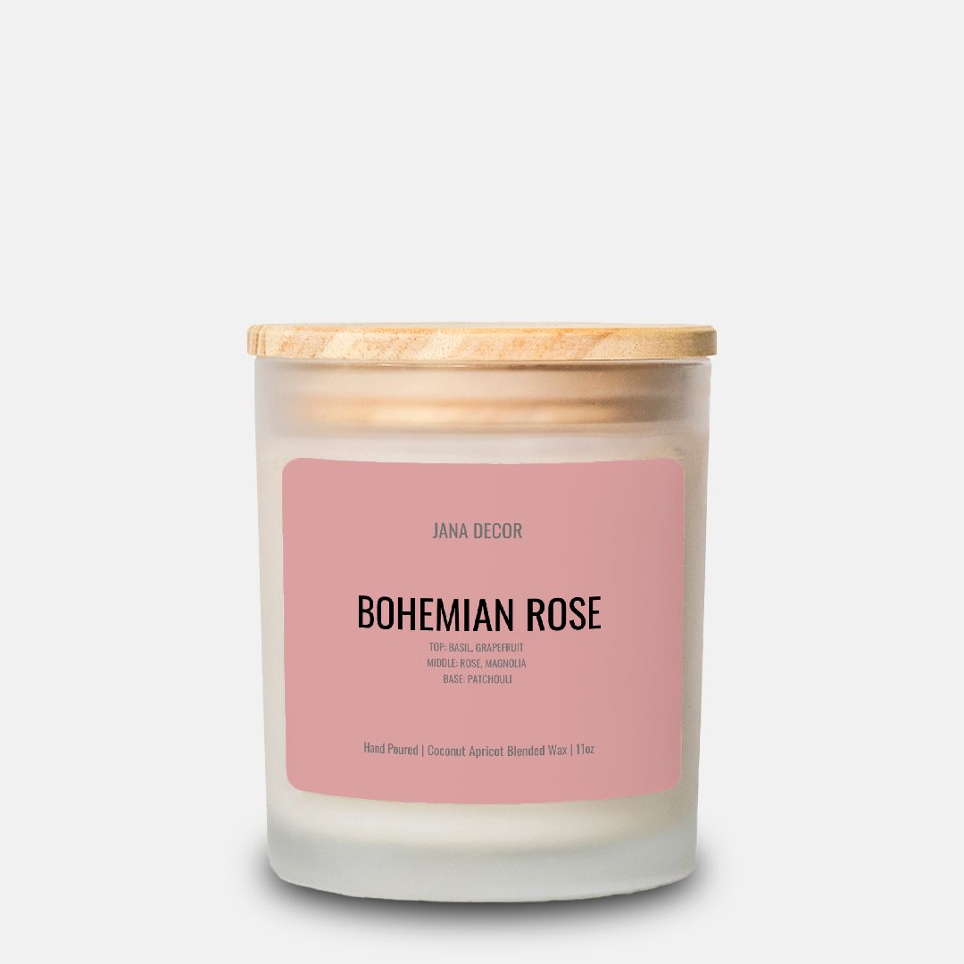 Bohemian Rose Candle in Frosted Glass Jar (Hand Poured 11 oz)