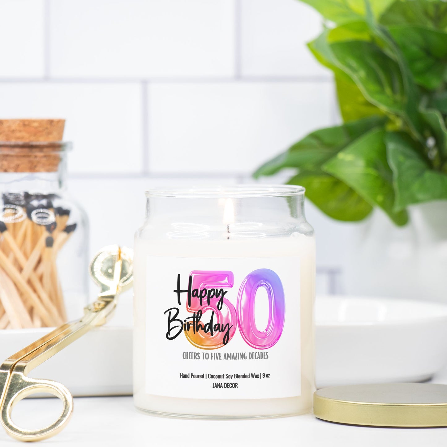Happy 50th Birthday Candle - Apothecary Jar 9oz