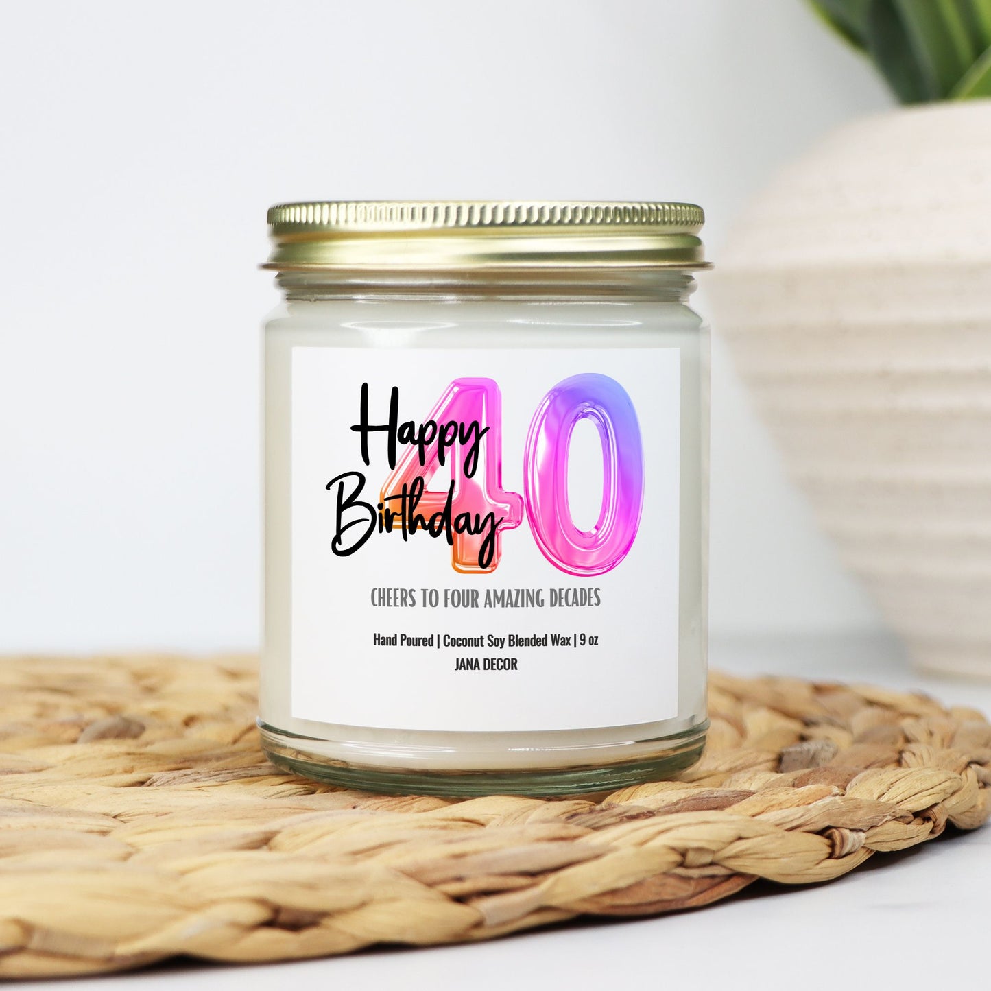 Happy 40th Birthday Candle - Clear Jar 9oz