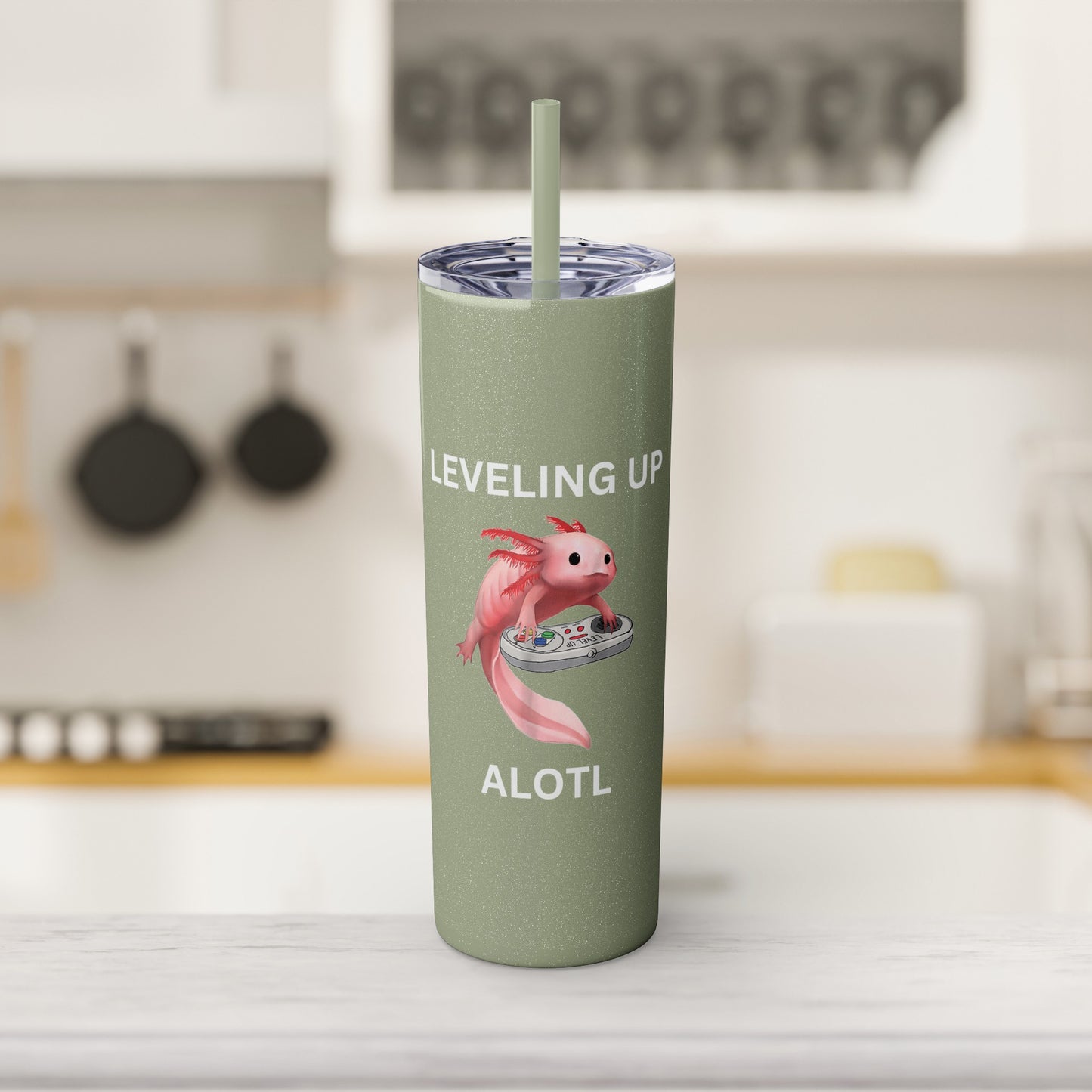 Leveling Up Alotl 20oz Gaming Skinny Tumbler with Straw