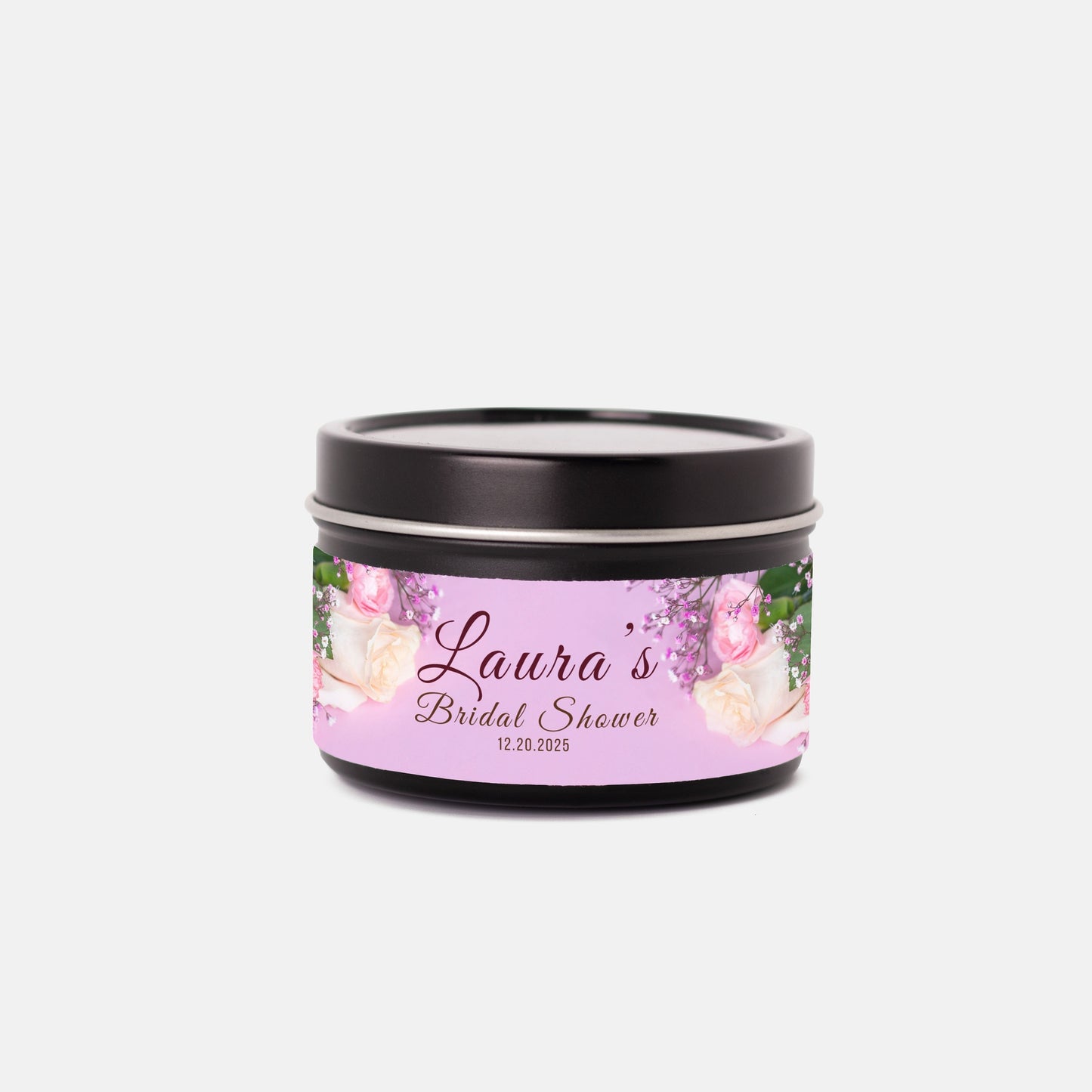 Personalized Floral Themed Bridal Shower Candle Favor - Tin 4oz