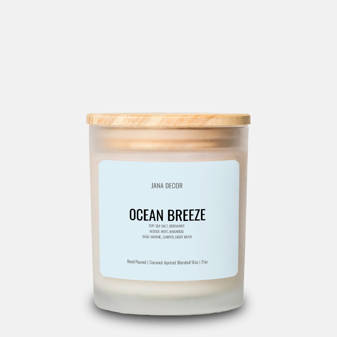 Ocean Breeze Candle in Frosted Glass Jar (Hand Poured 11 oz)