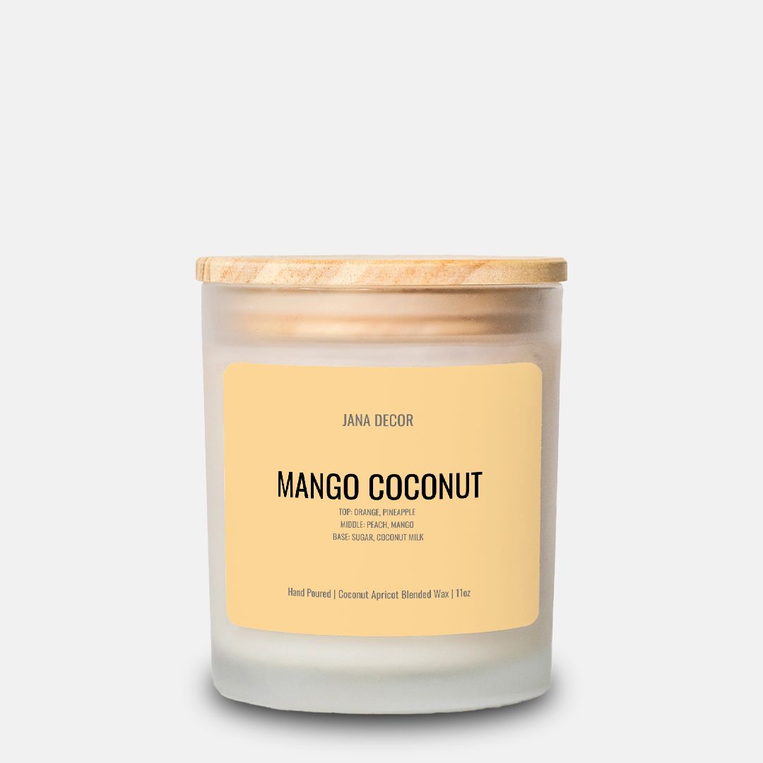 Mango Coconut Candle in Frosted Glass Jar (Hand Poured 11 oz)