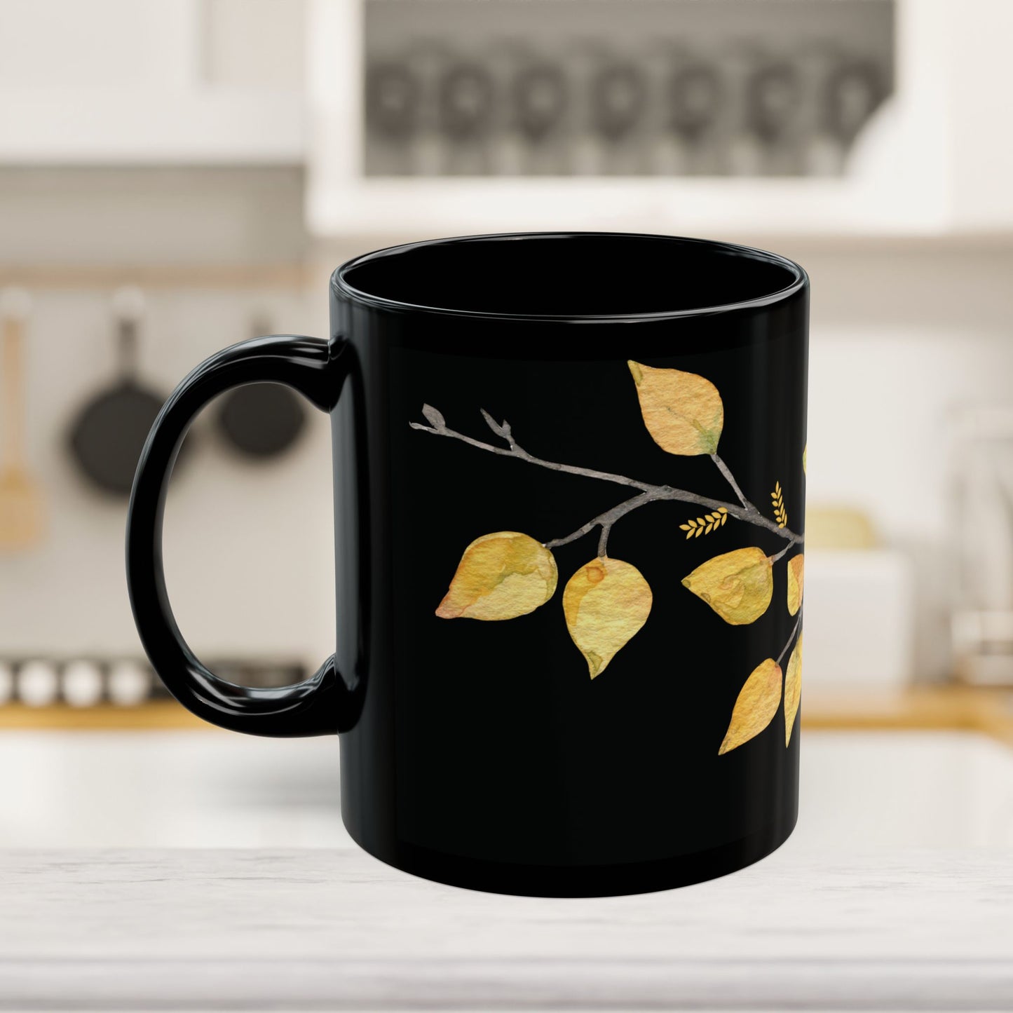 Fall Leaves - Black Ceramic Mug (11oz, 15oz)