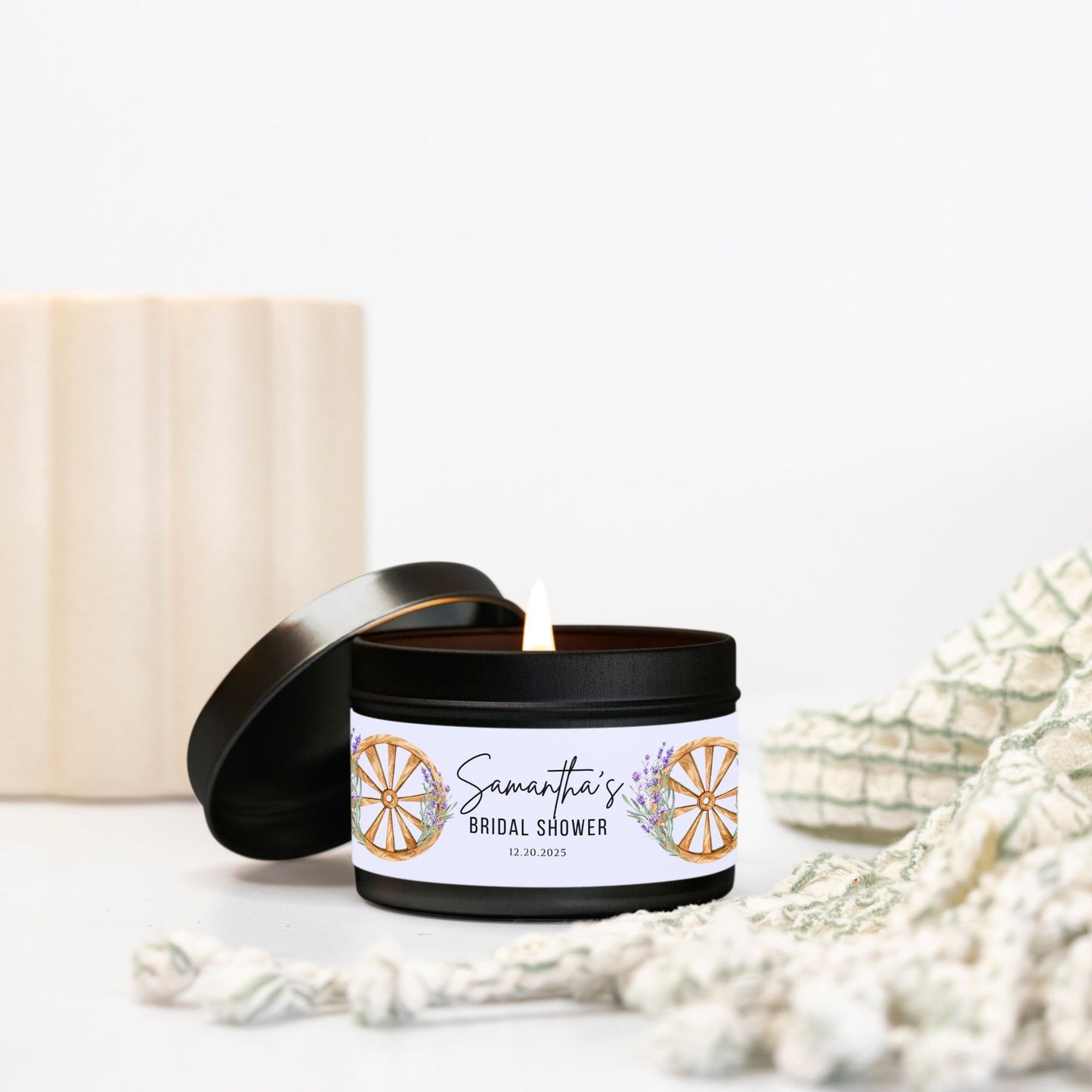 Personalized Lavender Themed Bridal Shower Candle Favor - Tin 4oz
