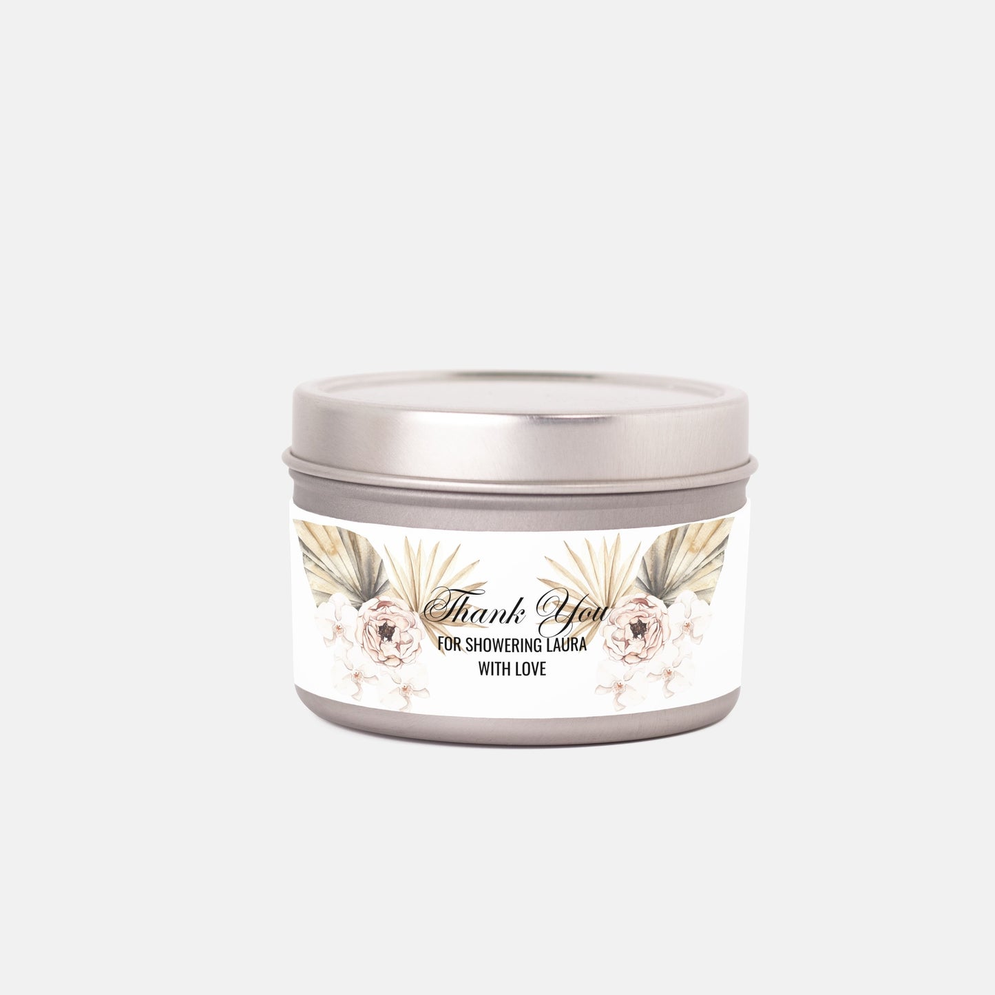 Personalized Boho Floral Themed Bridal Shower Candle Favor - Tin 4oz