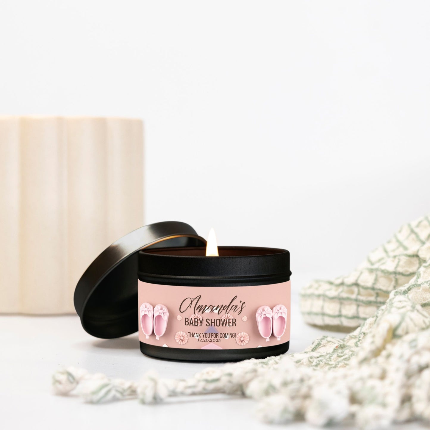 Personalized Baby Girl Shoes Baby Shower Candle Favors - Tin 4oz