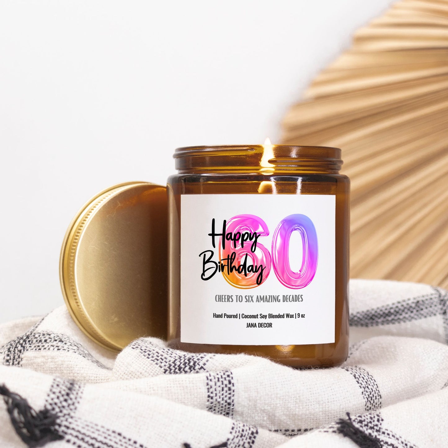 Happy 60th Birthday Candle - Amber Jar 9oz