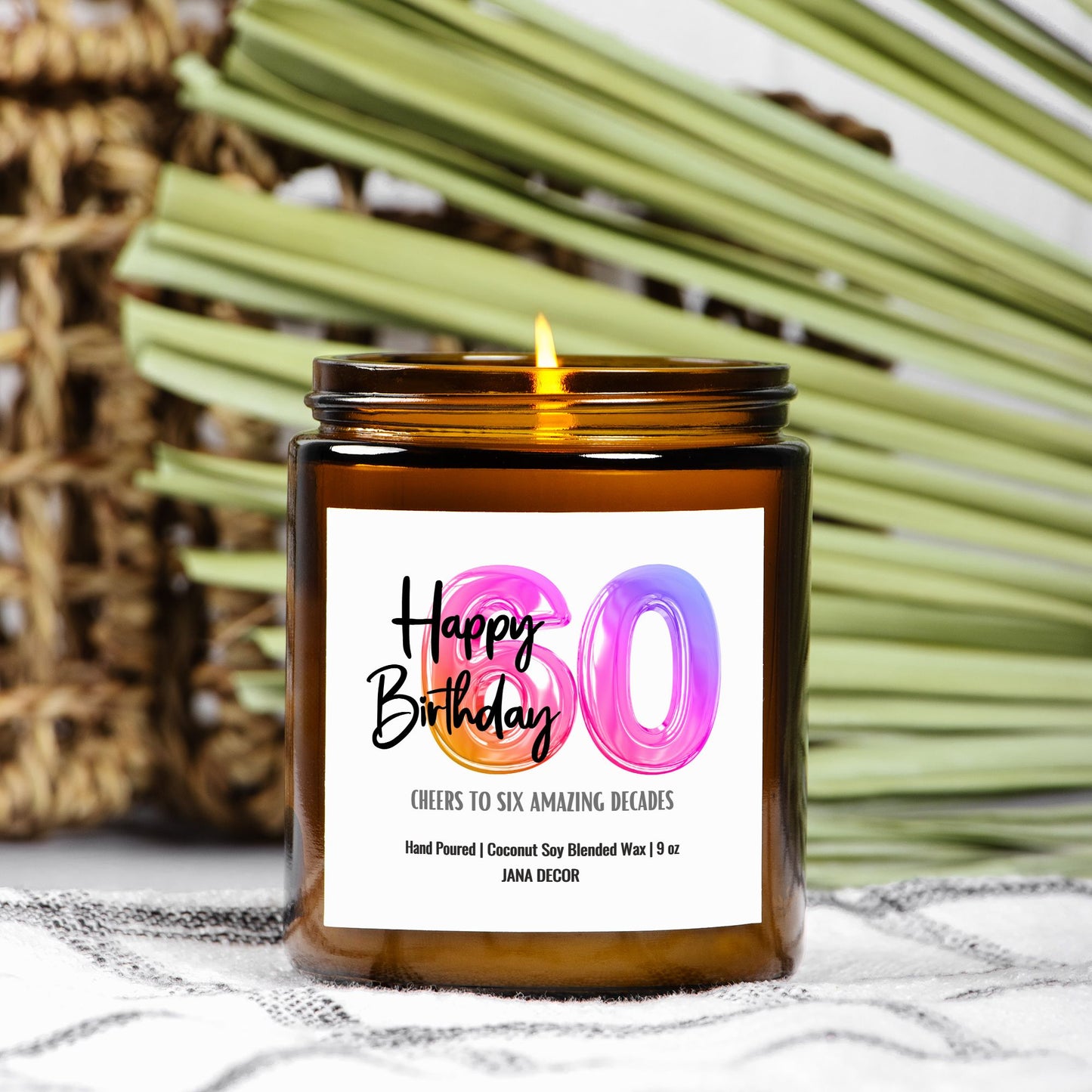 Happy 60th Birthday Candle - Amber Jar 9oz