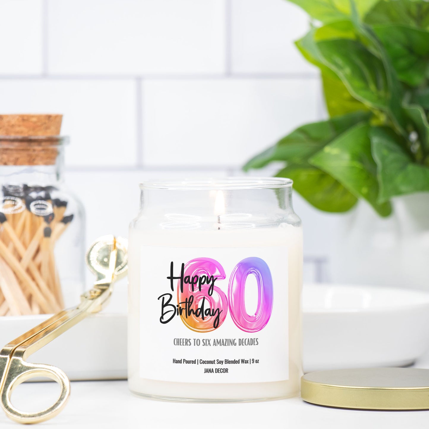 Happy 60th Birthday Candle - Apothecary Jar 9oz