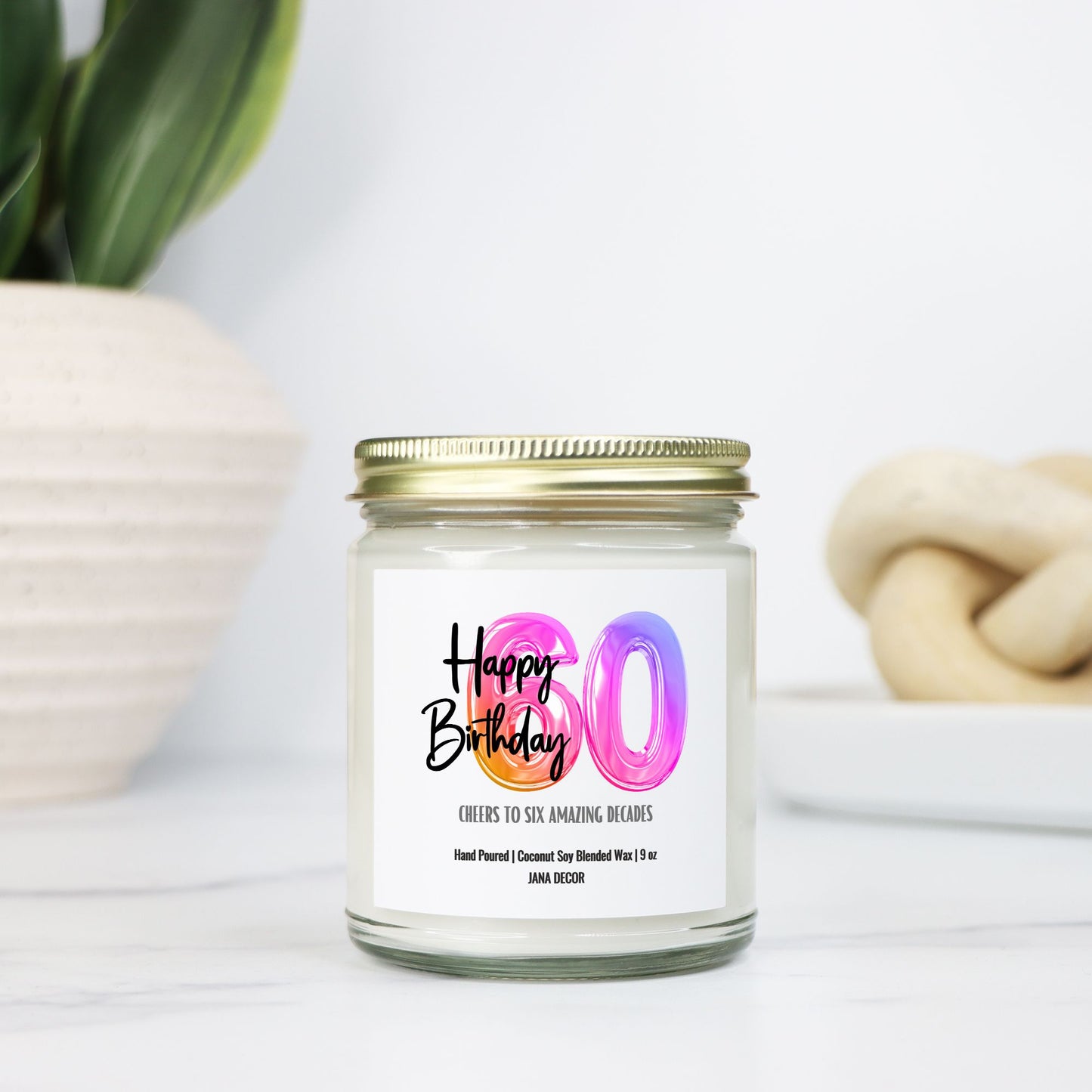 Happy 60th Birthday Candle - Clear Jar 9oz