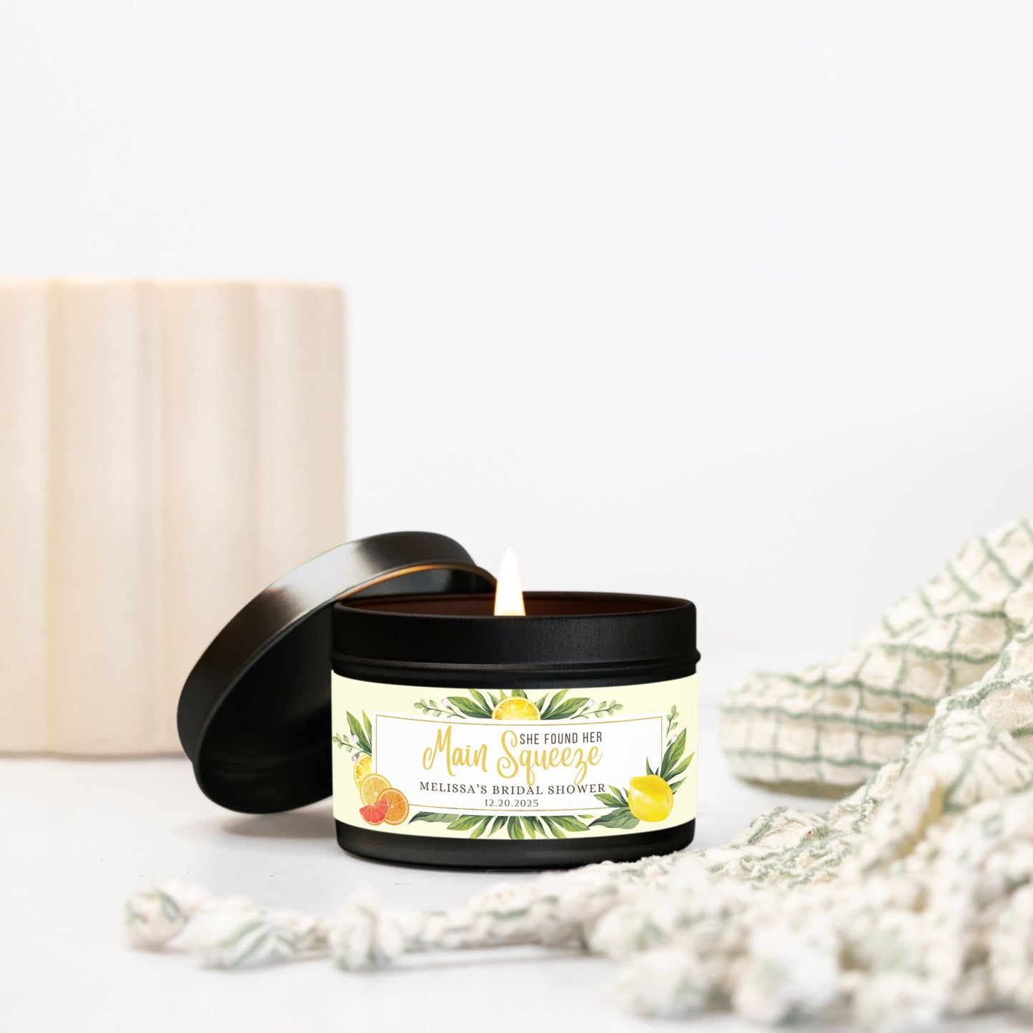 Personalized Lemon Themed Bridal Shower Candle Favor - Tin 4oz