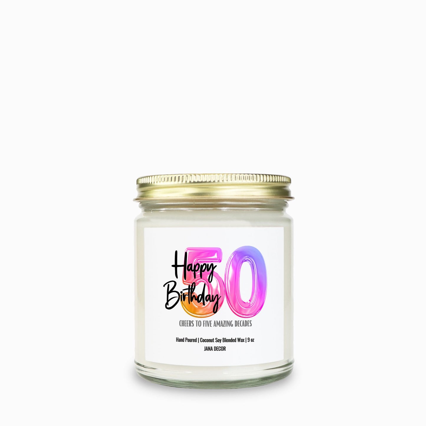 Happy 50th Birthday Candle - Clear Jar 9oz