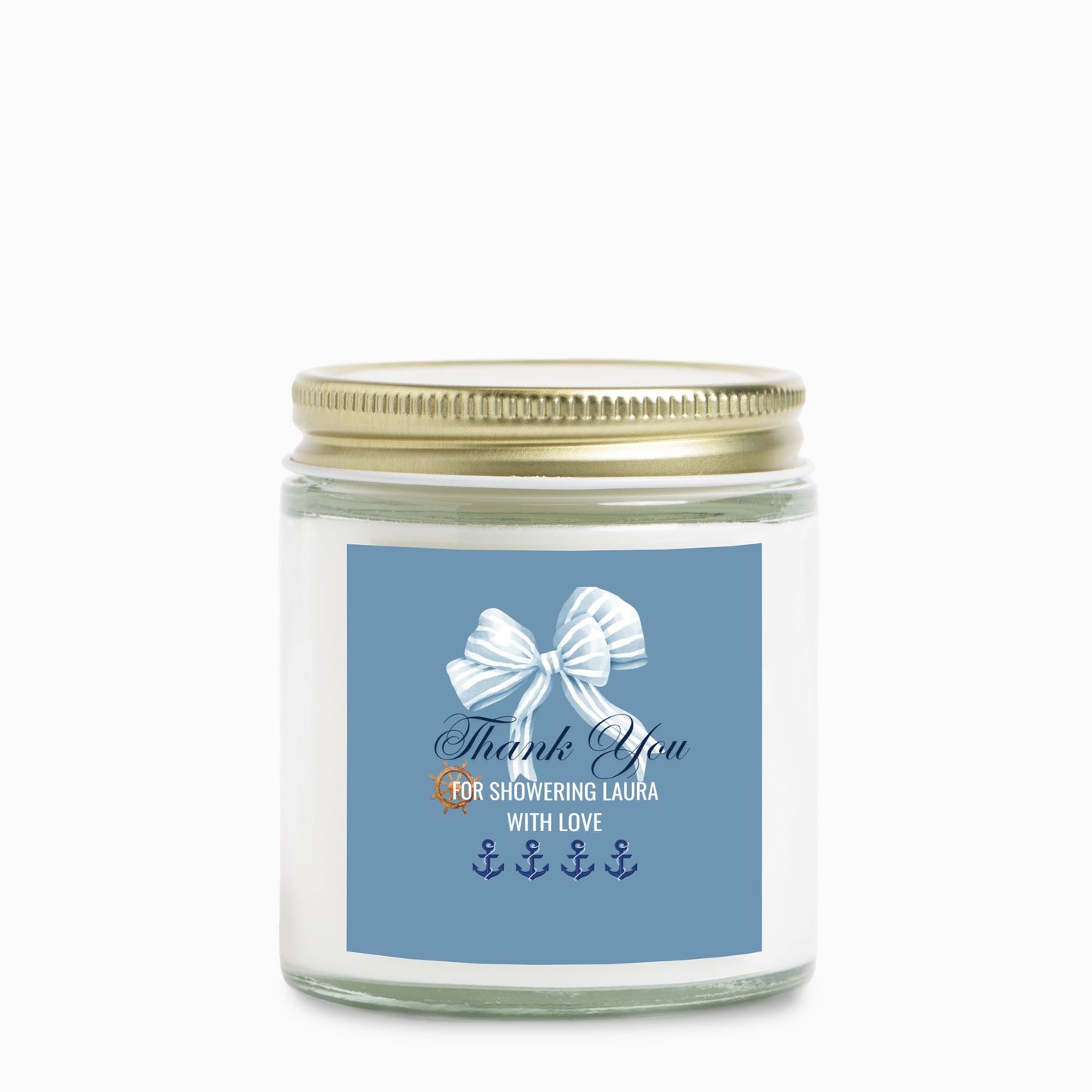 Personalized Nautical Baby Shower Candle Favors - Clear Glass Jar 4oz