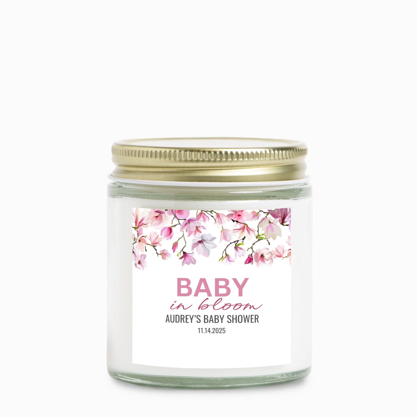 Personalized Floral Baby in Bloom Baby Shower Candle Favors - Clear Glass Jar 4oz