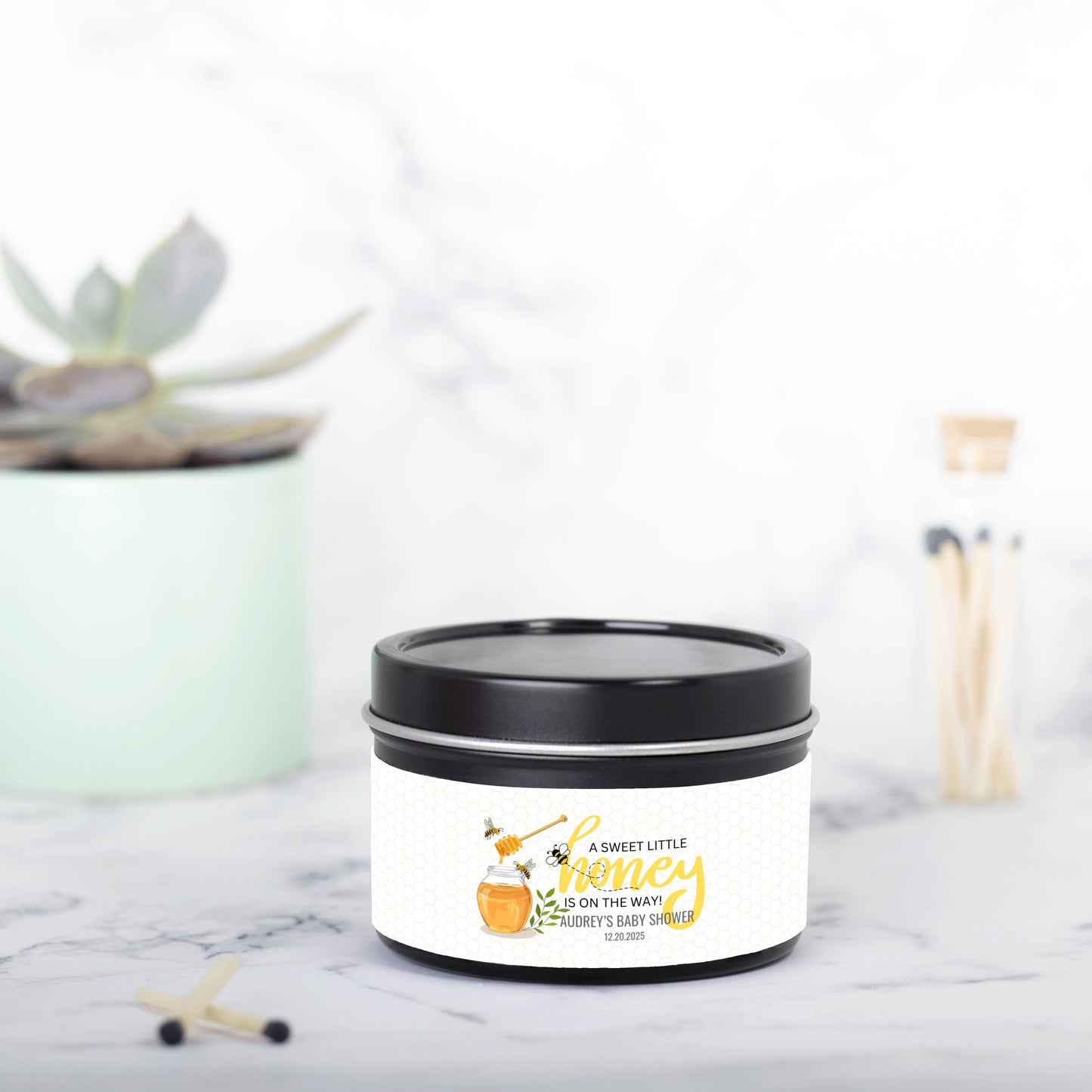 Personalized Sweet Little Honey Baby Shower Candle Favors - Tin 4oz