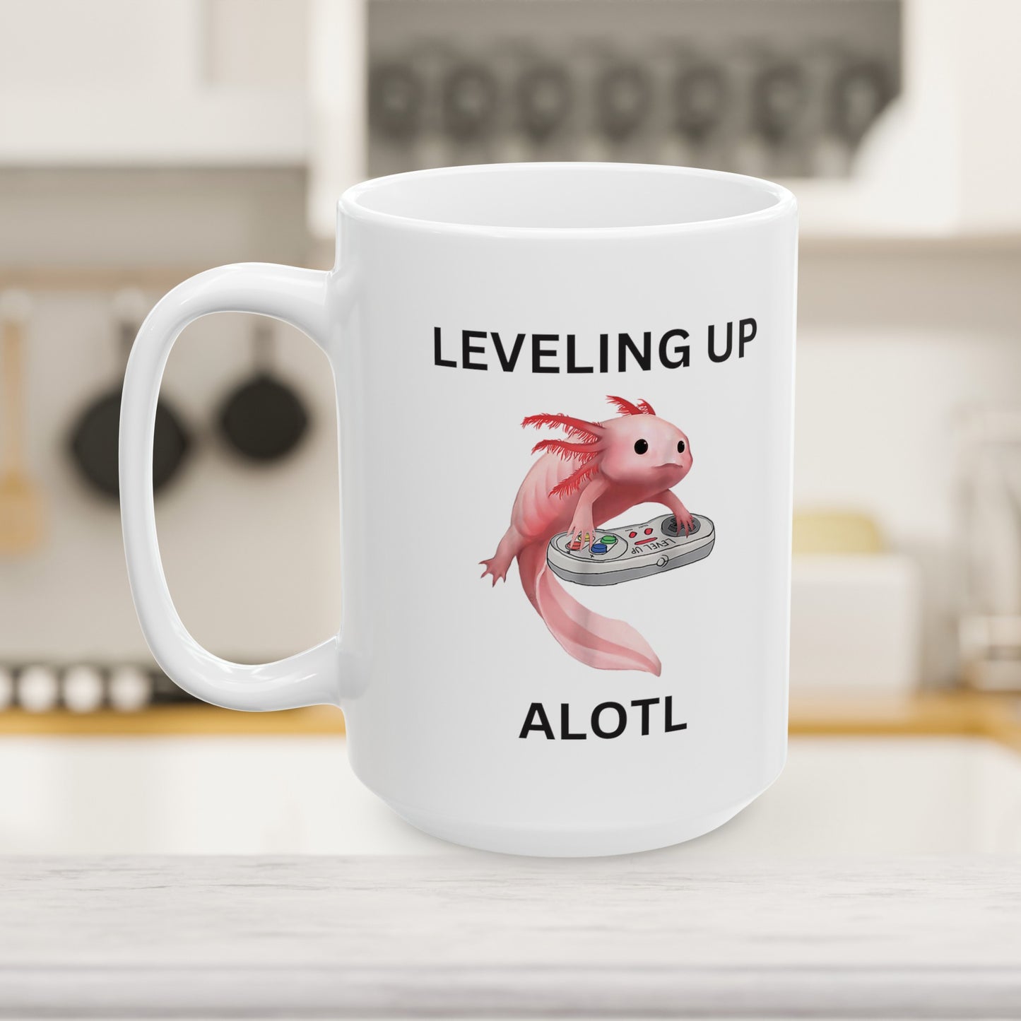Leveling Up Alotl - Axolotl Gaming Ceramic Coffee Mug