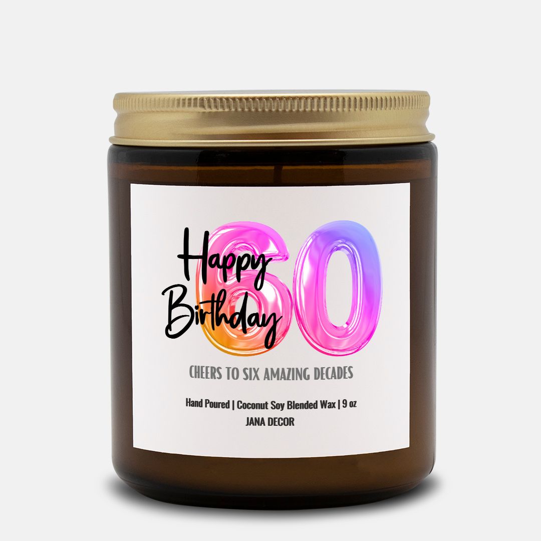 Happy 60th Birthday Candle - Amber Jar 9oz