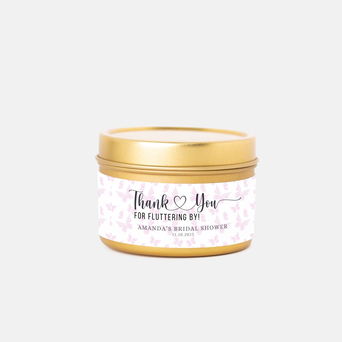 Personalized Butterfly Themed Bridal Shower Candle Favor - Tin 4oz