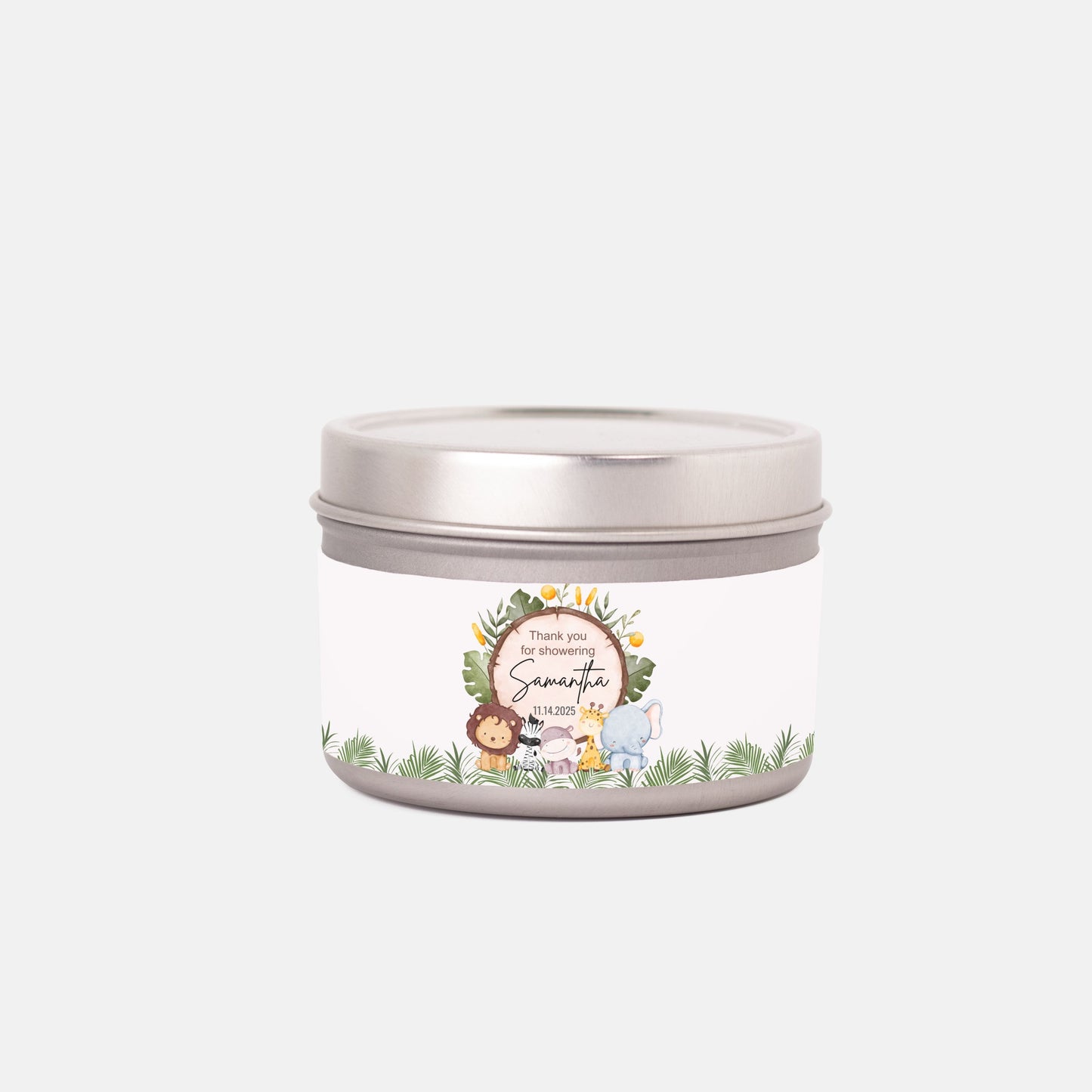 Personalized Safari Baby Shower Candle Favors - Tin 4oz