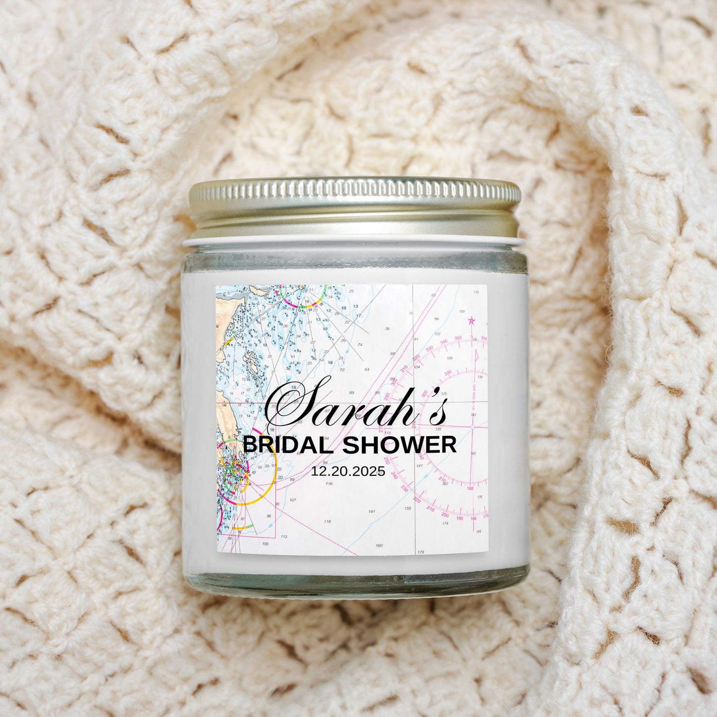 Personalized Travel Theme Bridal Shower Candle Favor in Clear Glass Jar (4oz)