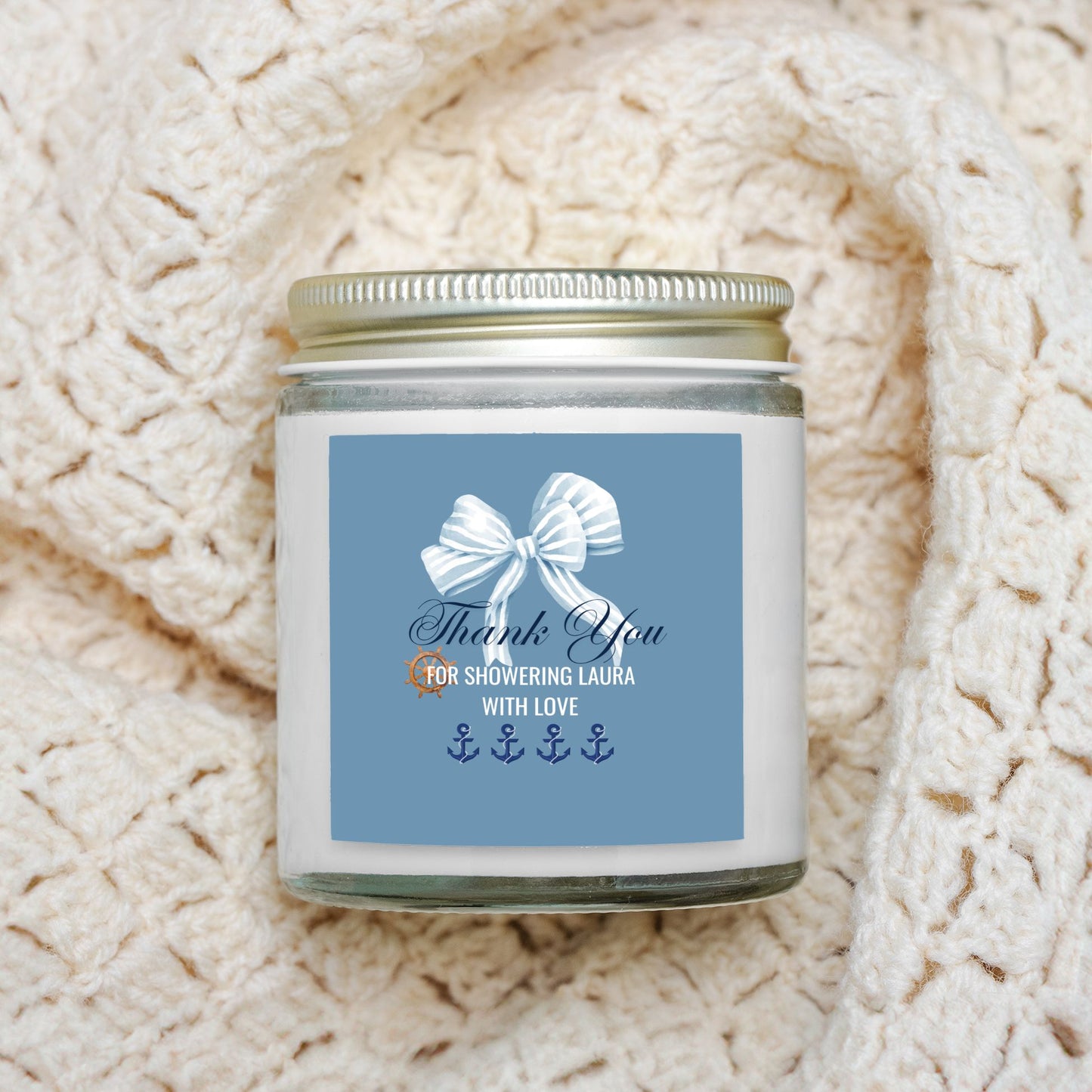 Personalized Nautical Baby Shower Candle Favors - Clear Glass Jar 4oz