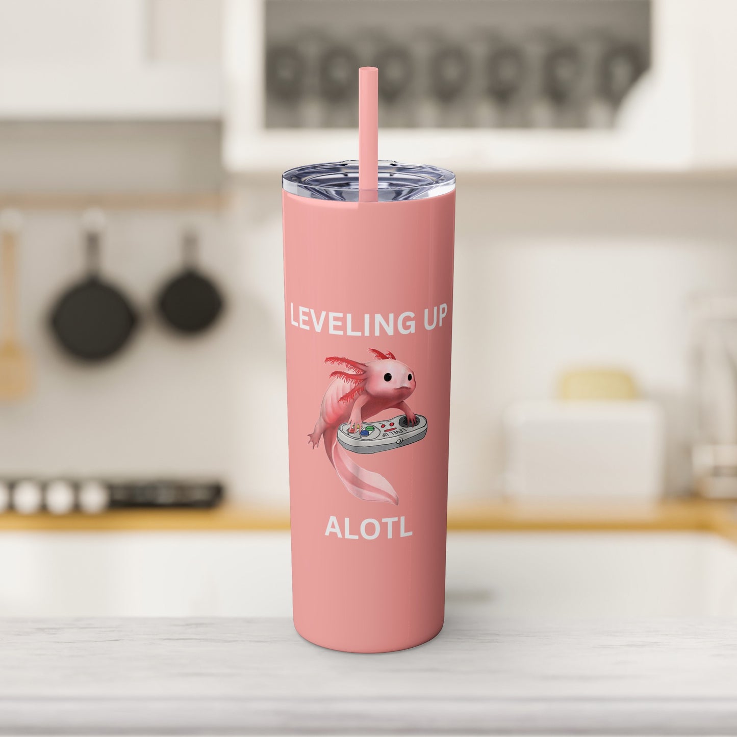 Leveling Up Alotl 20oz Gaming Skinny Tumbler with Straw