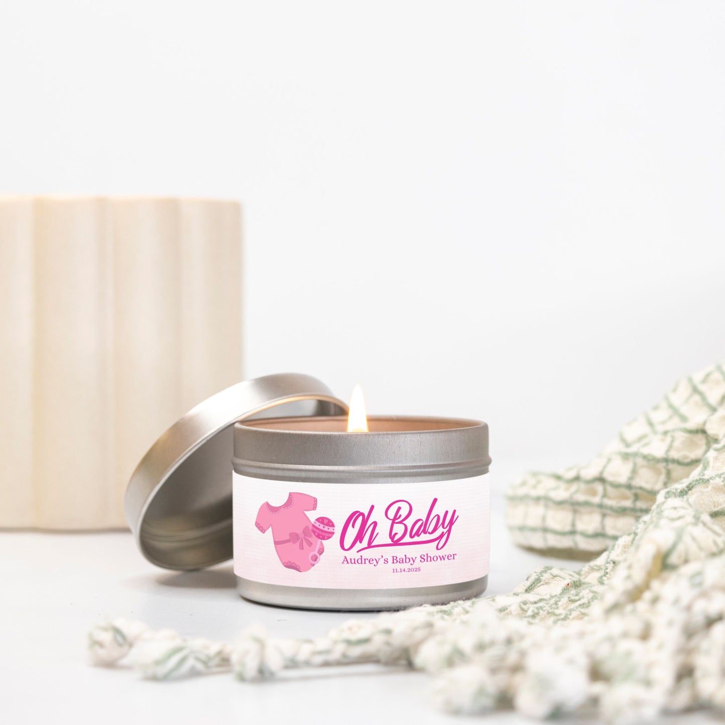 Personalized Oh Baby Shower Candle Favors - Tin 4oz