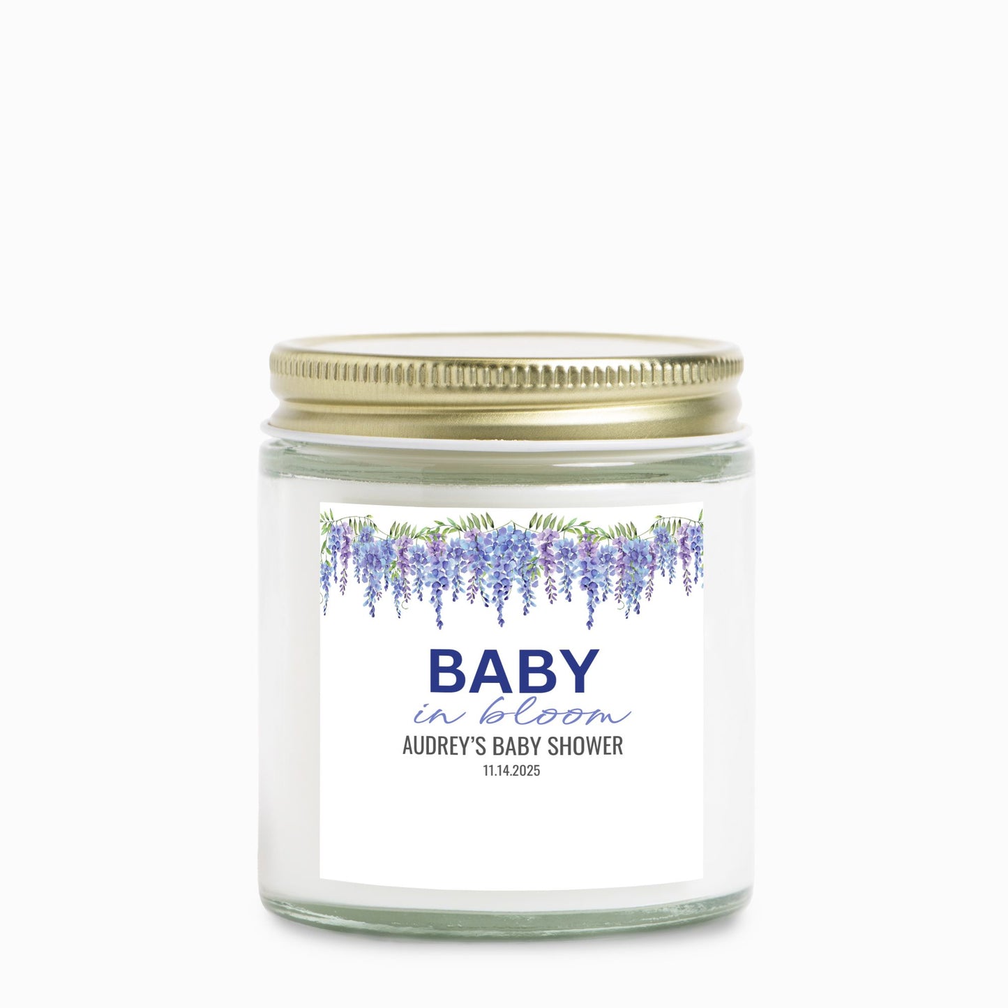 Personalized Baby in Bloom Baby Shower Candle Favors - Clear Glass Jar 4oz