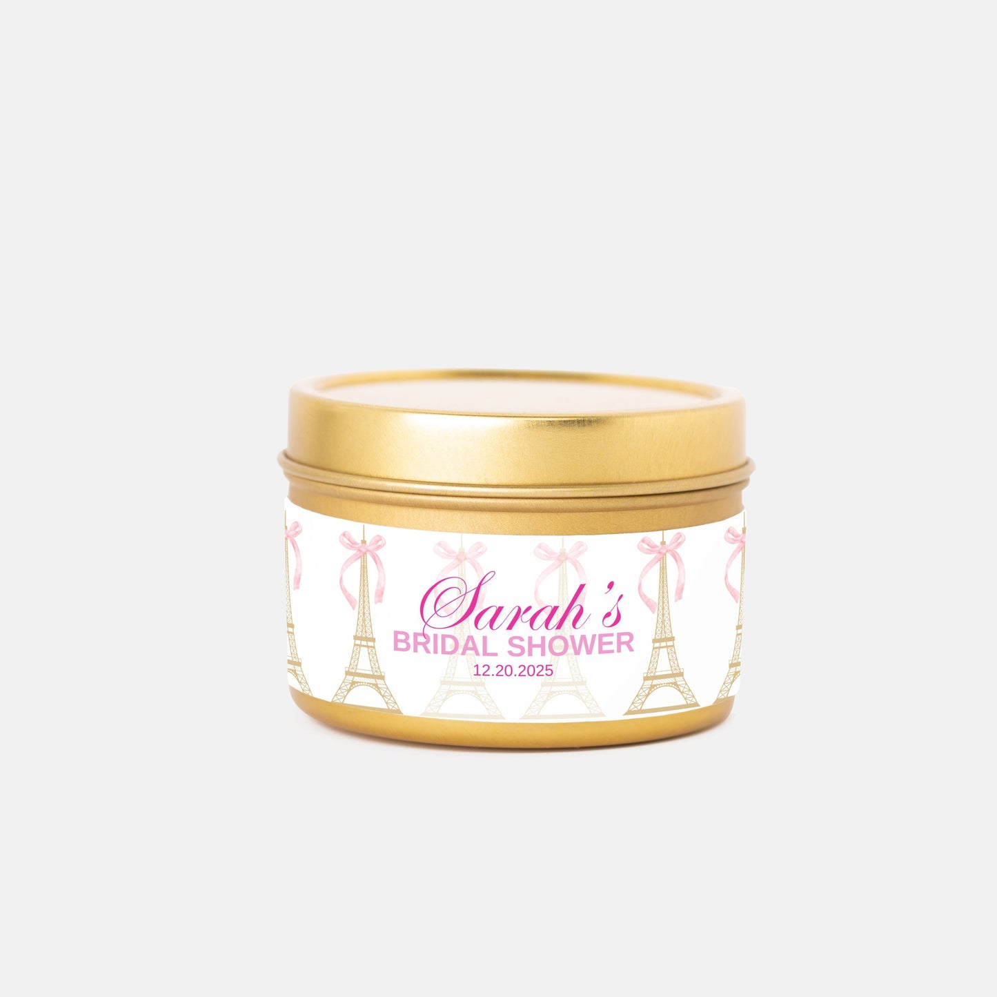 Personalized Eiffel Tower French Themed Bridal Shower Candle Favor - Tin 4oz