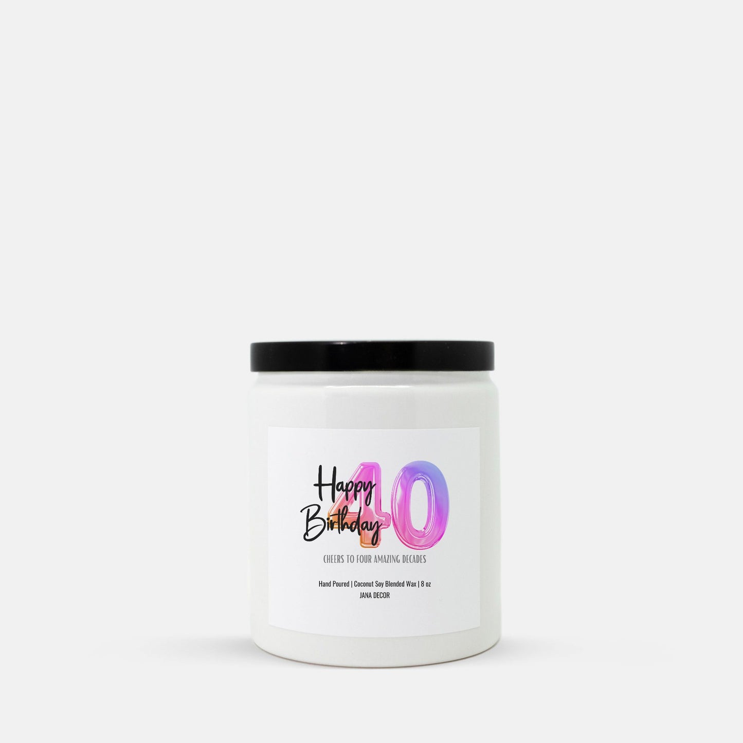 Happy 40th Birthday Candle - Ceramic 8oz (White)