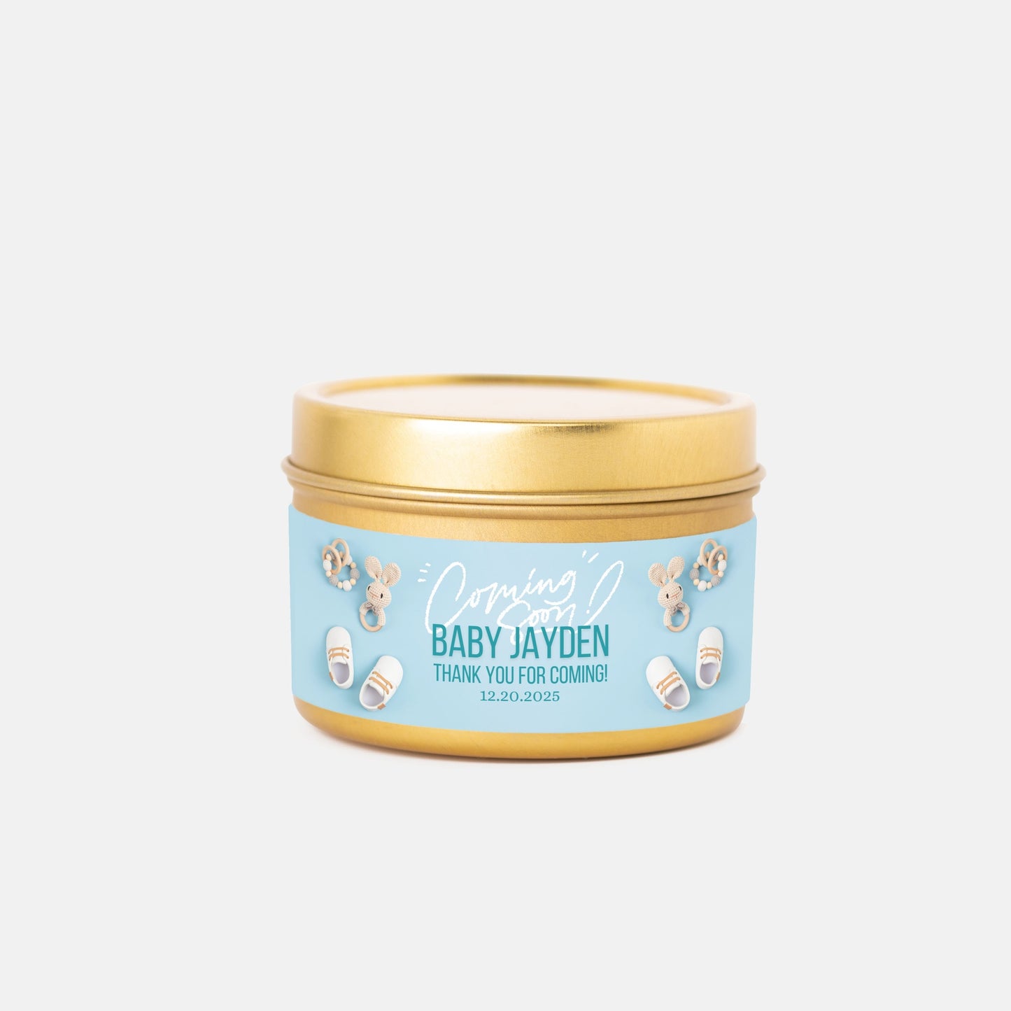 Personalized Coming Soon Baby Shower Candle Favors - Tin 4oz