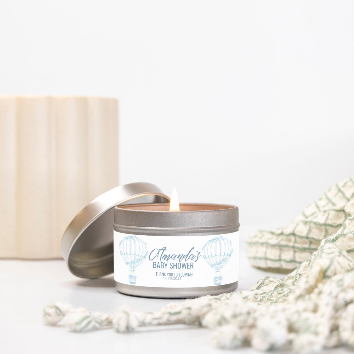Personalized Hot Air Balloon Baby Shower Candle Favors - Tin 4oz