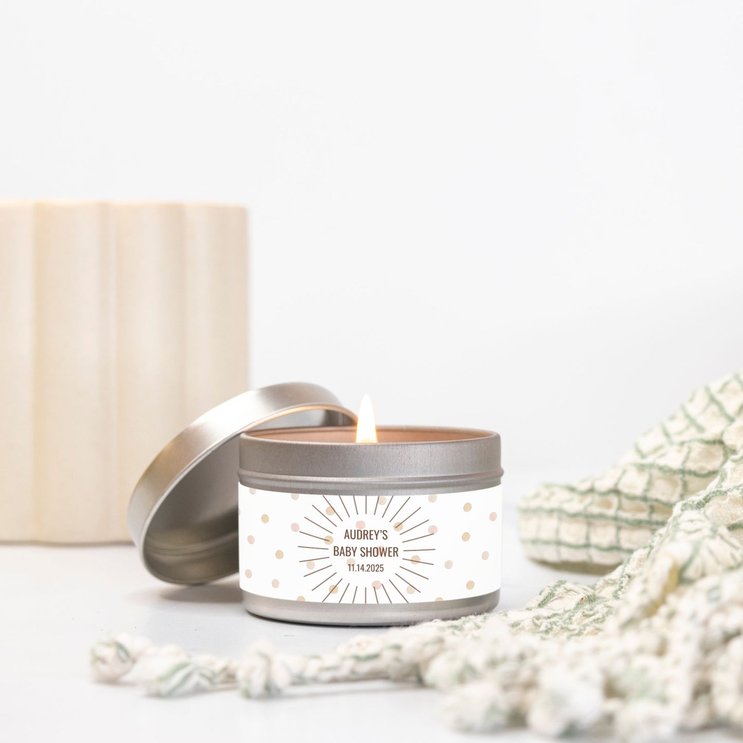 Personalized Boho Baby Shower Candle Favors - Tin 4oz