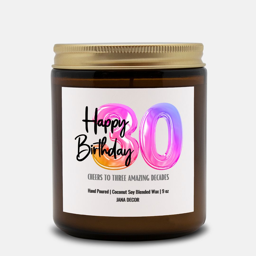 Happy 30th Birthday Candle - Amber Jar 9oz