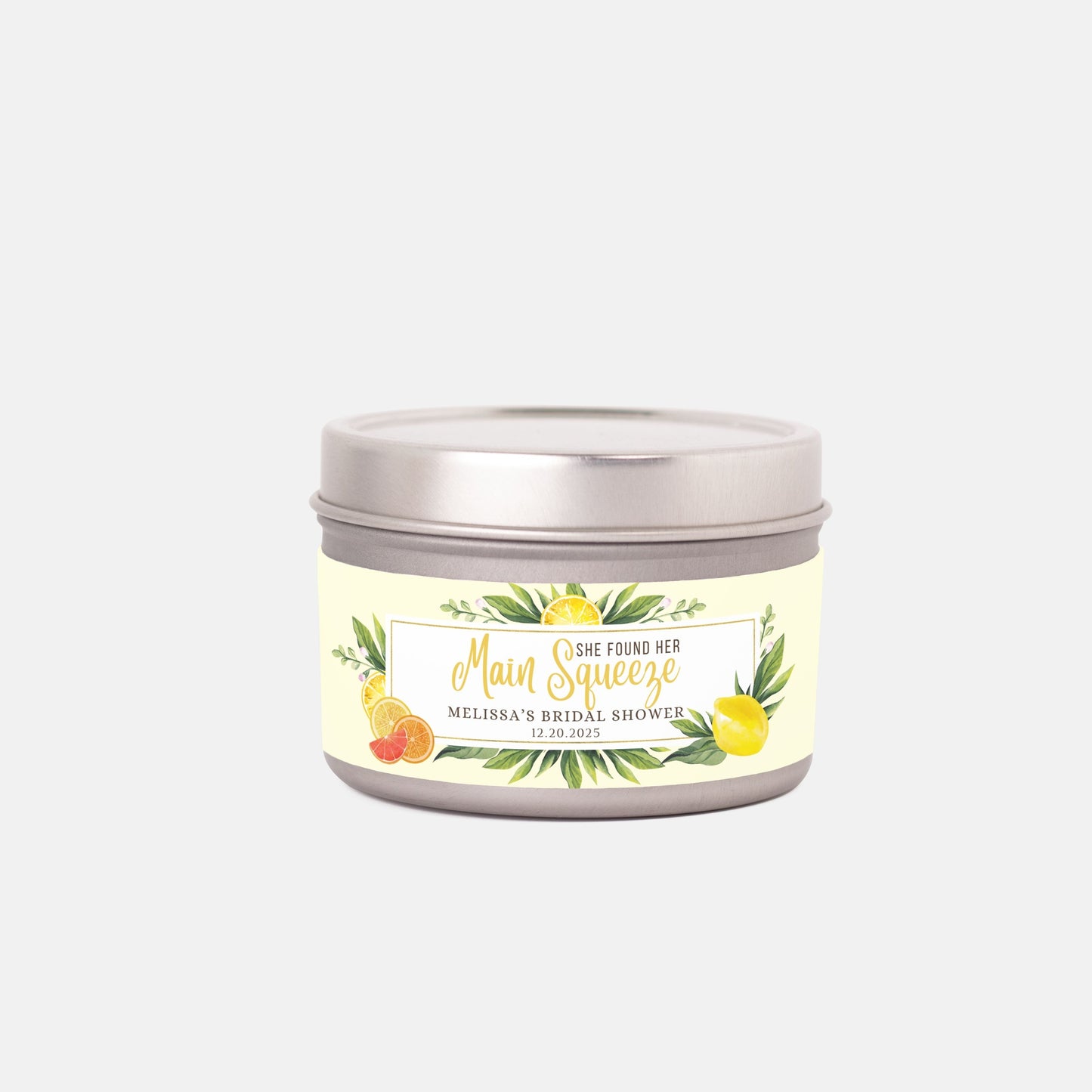 Personalized Lemon Themed Bridal Shower Candle Favor - Tin 4oz
