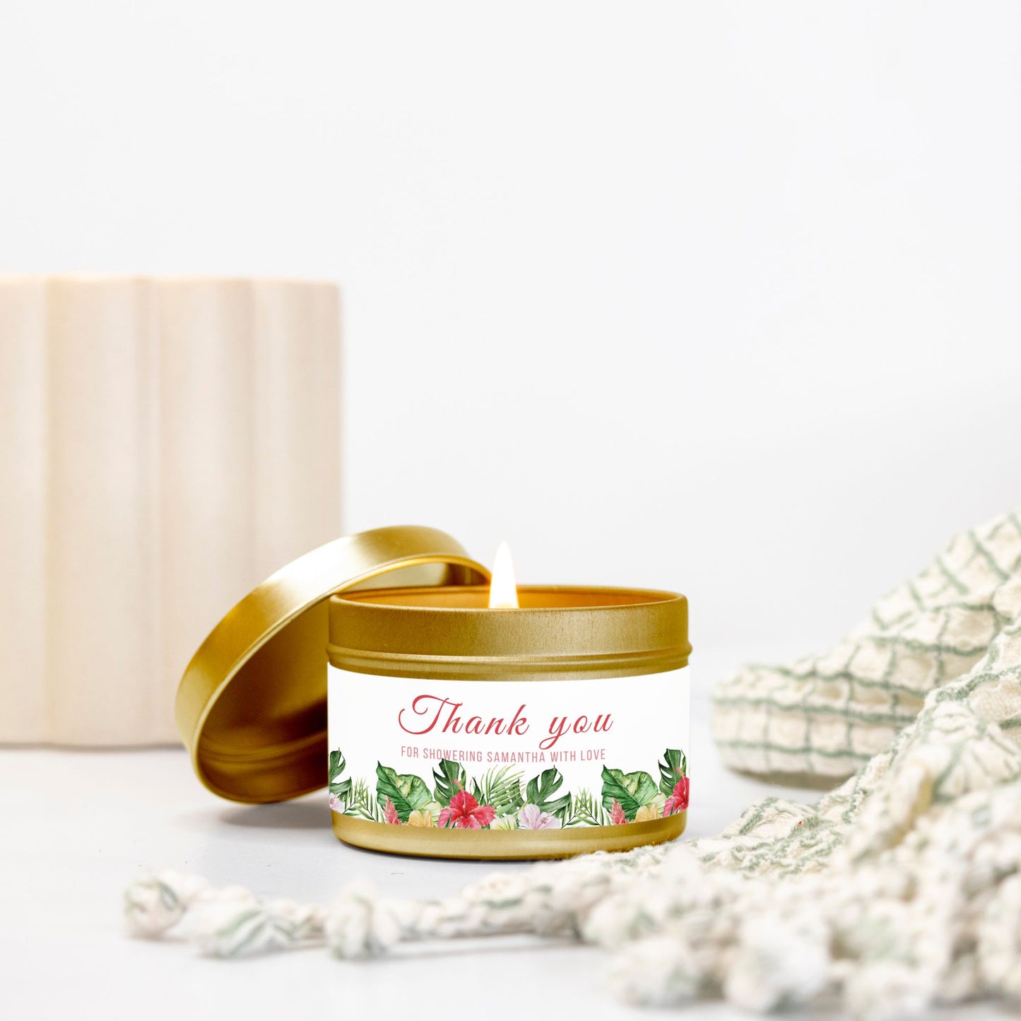 Personalized Tropical Themed Bridal Shower Candle Favor - Tin 4oz