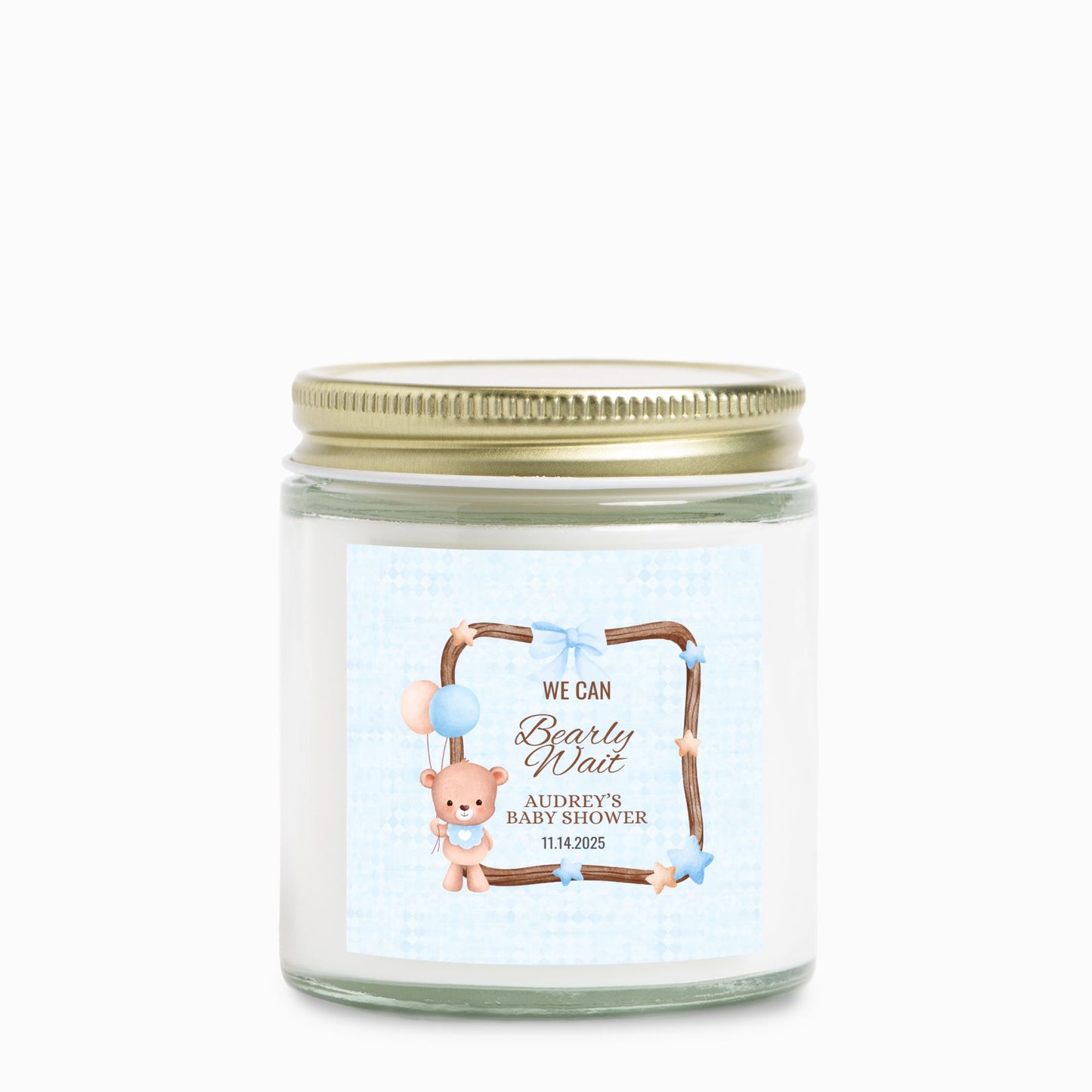 Personalized We Can Bearly Wait Baby Shower Candle Favors - Clear Glass Jar 4oz