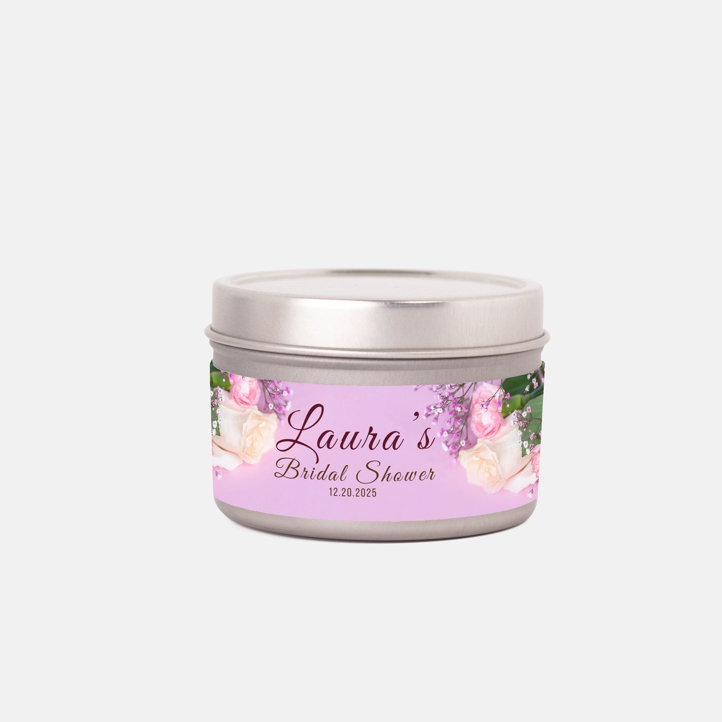 Personalized Floral Themed Bridal Shower Candle Favor - Tin 4oz