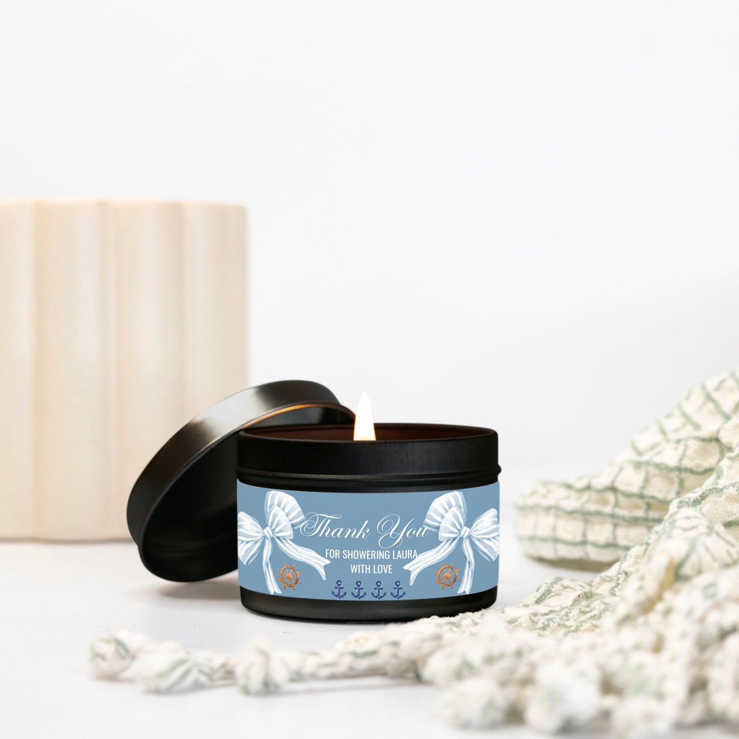 Personalized Nautical Baby Shower Candle Favors - Tin 4oz