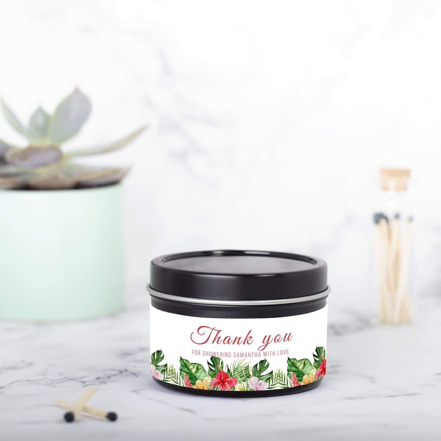 Personalized Tropical Themed Bridal Shower Candle Favor - Tin 4oz