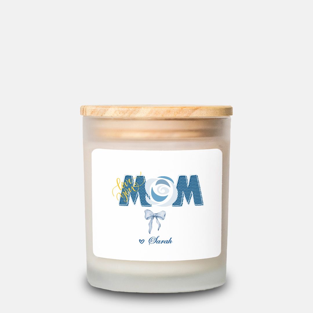 Personalized Mom Blue Coquette Candle in Frosted Glass (11oz)