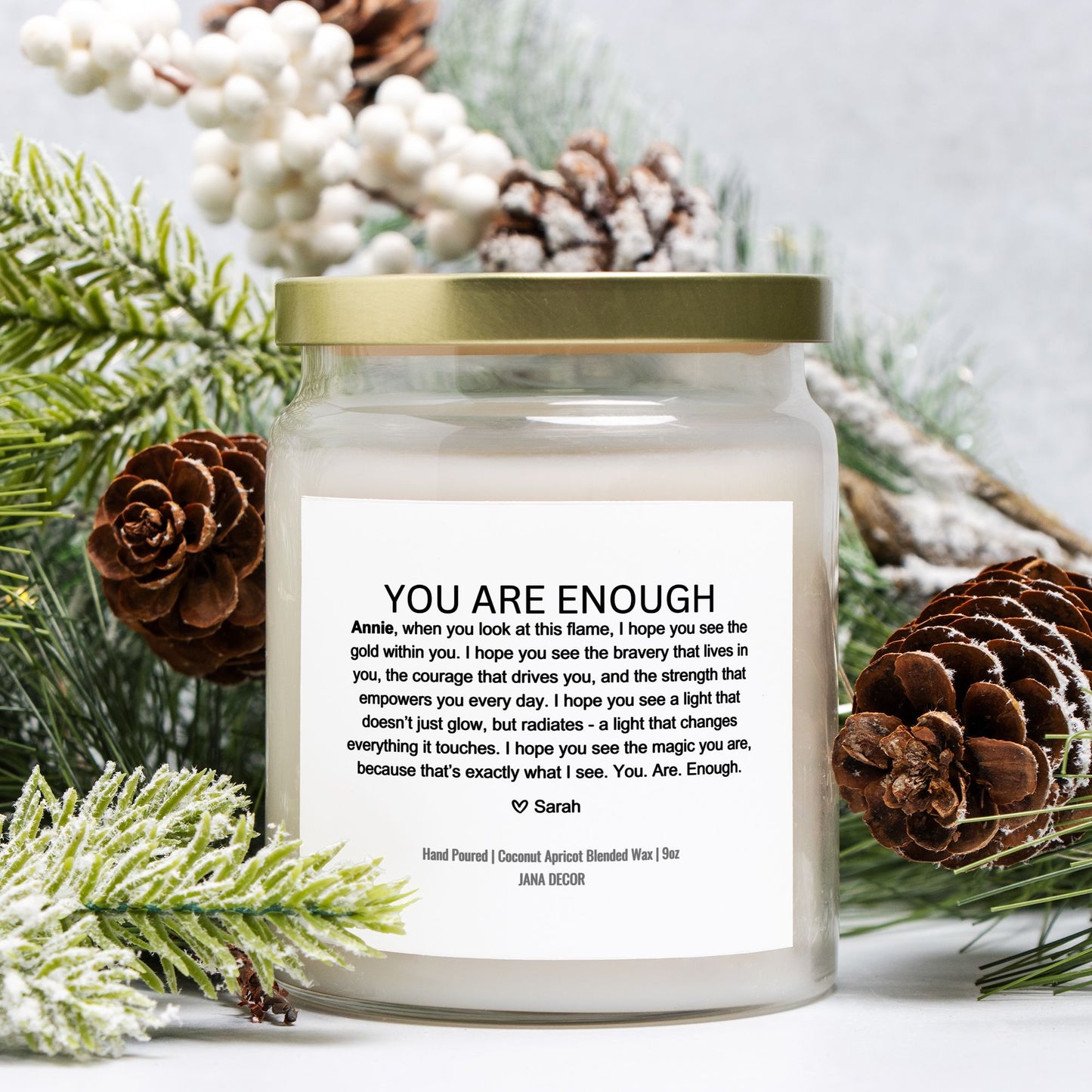 Personalized You Are Enough Candle Gift in Apothecary Jar (9oz)