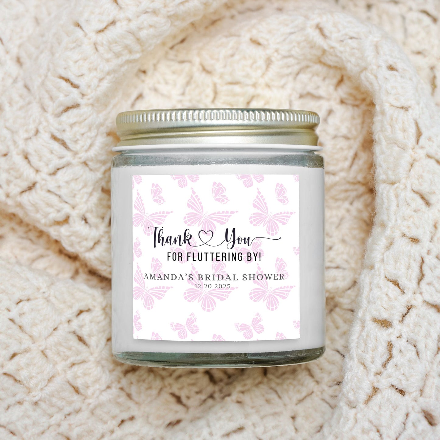 Personalized Butterfly Themed Bridal Shower Candle Favor Clear Glass Jar (4oz)