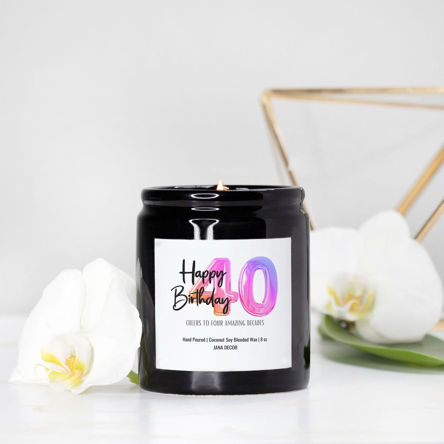 Happy 40th Birthday Candle - Ceramic 8oz (Black)