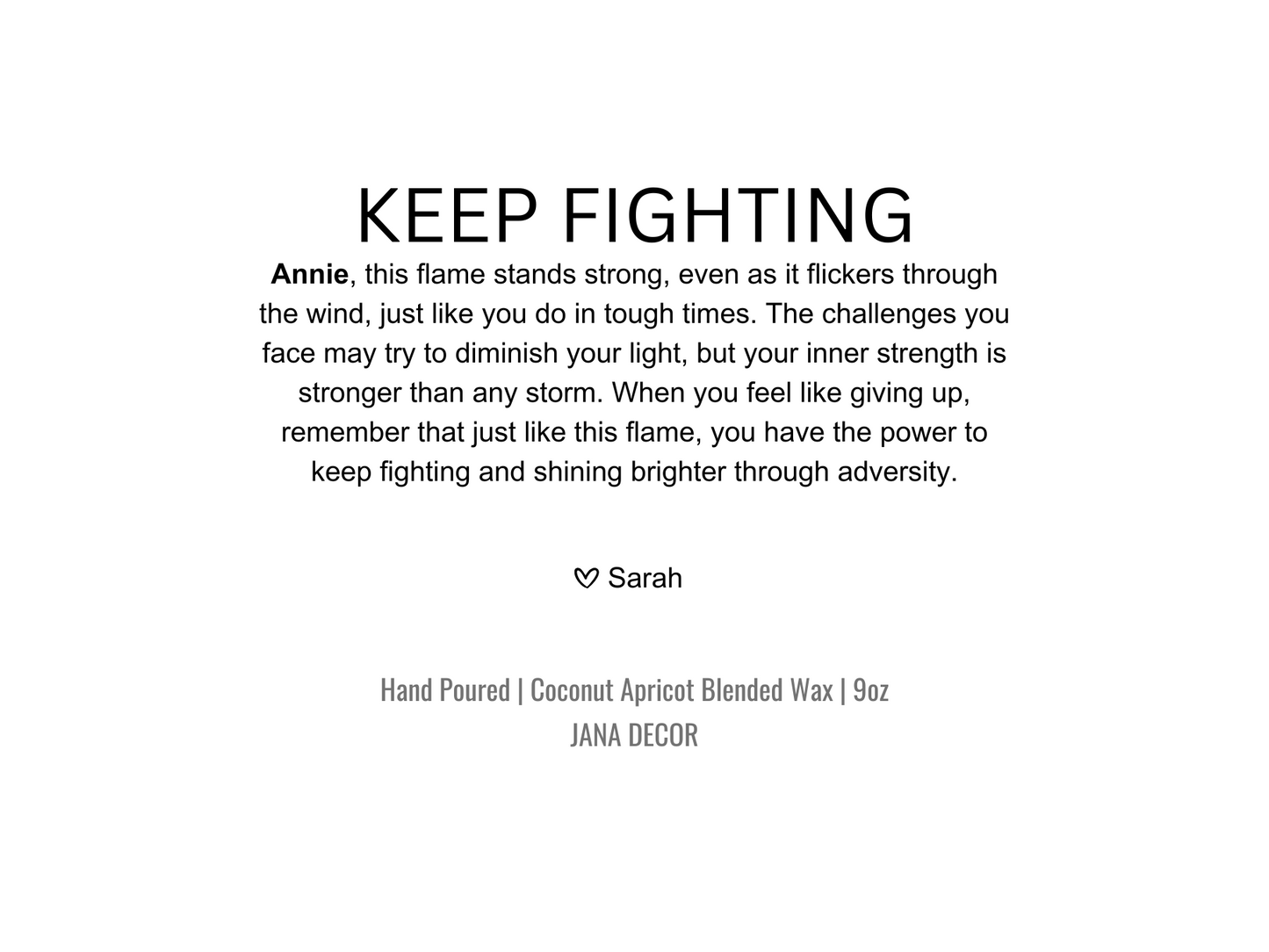 Personalized Keep Fighting Candle Gift in Apothecary Jar (9oz)
