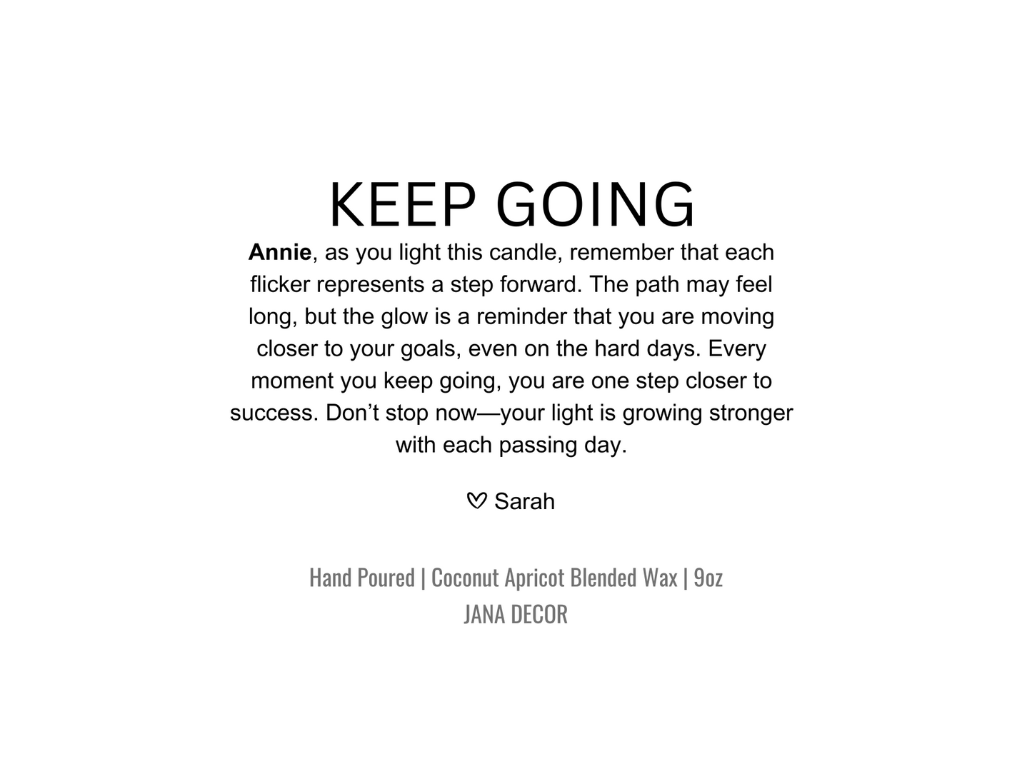 Personalized Keep Going Candle Gift in Apothecary Jar (9oz)