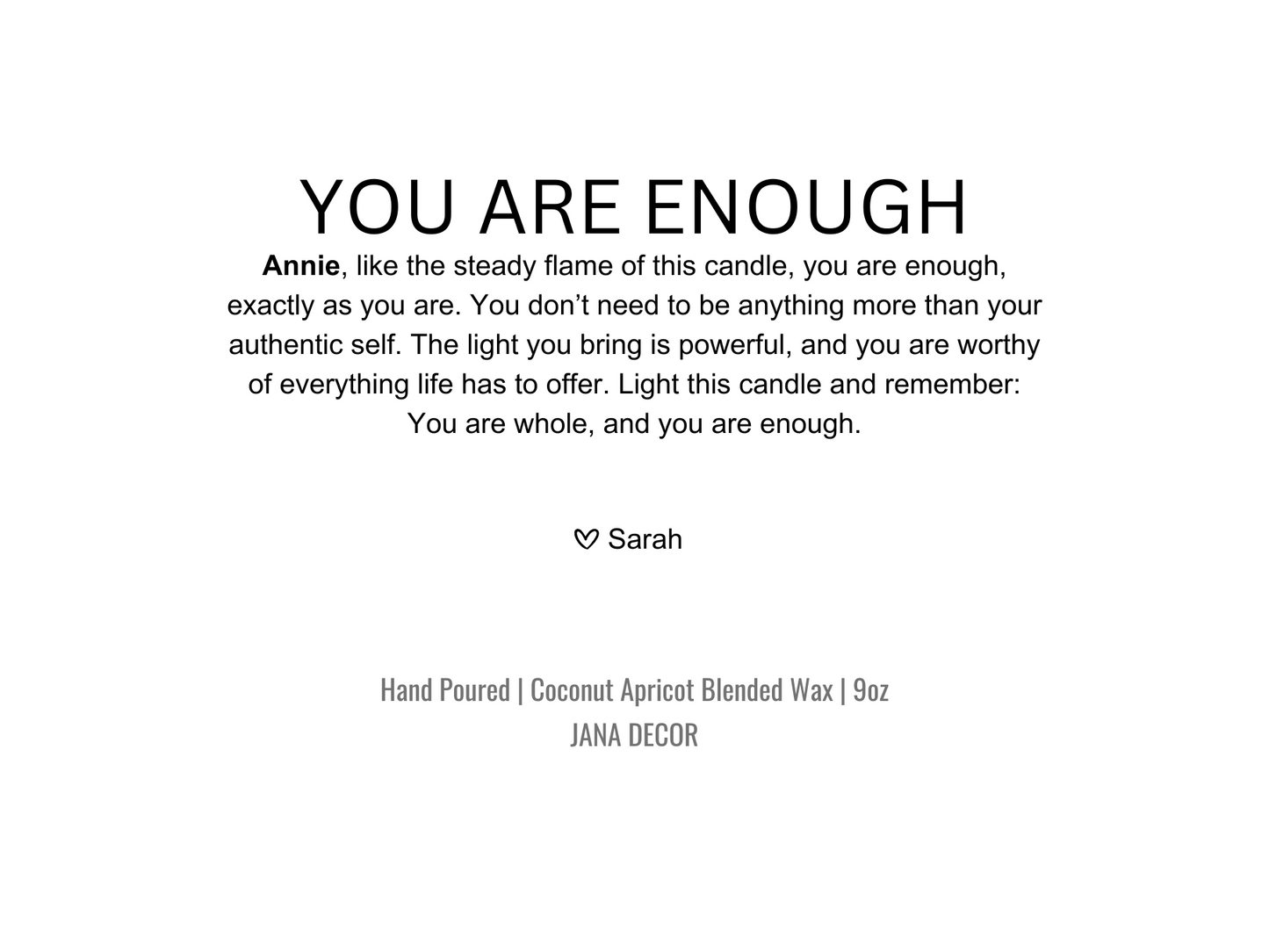 Personalized You are Enough Candle Gift in Apothecary Jar (9oz)