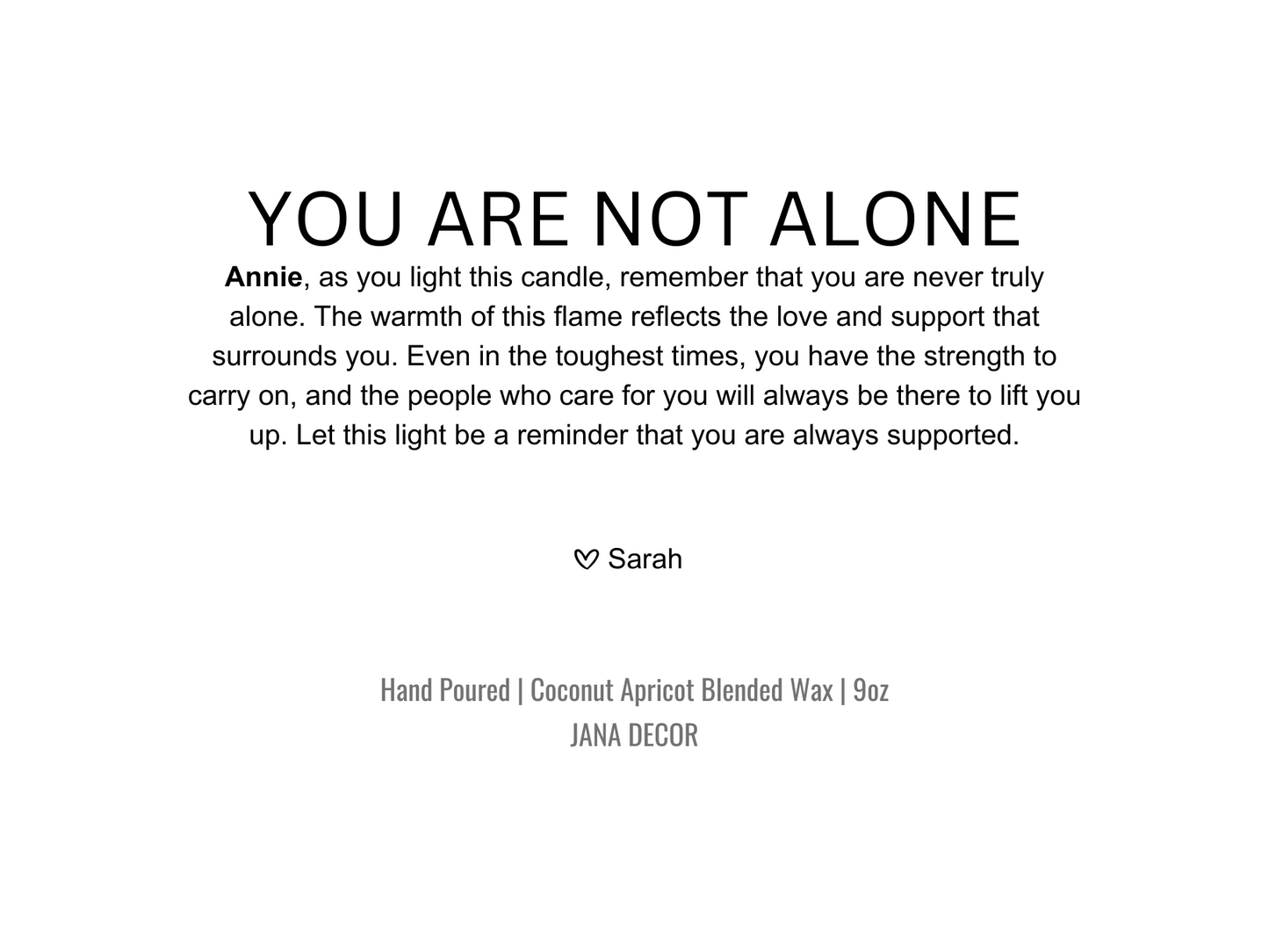 Personalized You Are Not Alone Candle Gift in Apothecary Jar (9oz)