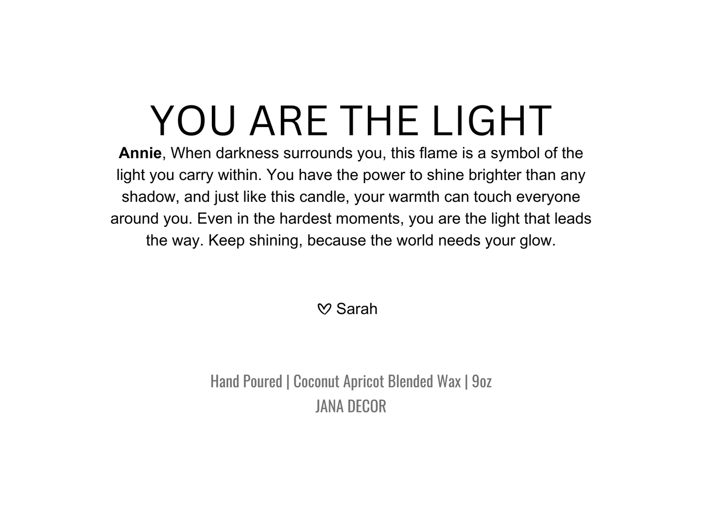 Personalized You Are The Light Candle Gift in Apothecary Jar (9oz)